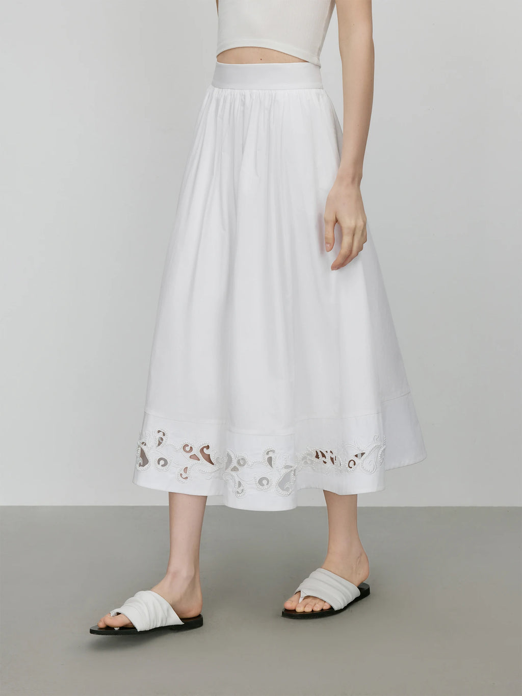 FSLE【Premium Series】100% Cotton Embroidery Design Female Sleeveless Shirt Zipper Waist Long A-LINE Skirts 2025 Summer