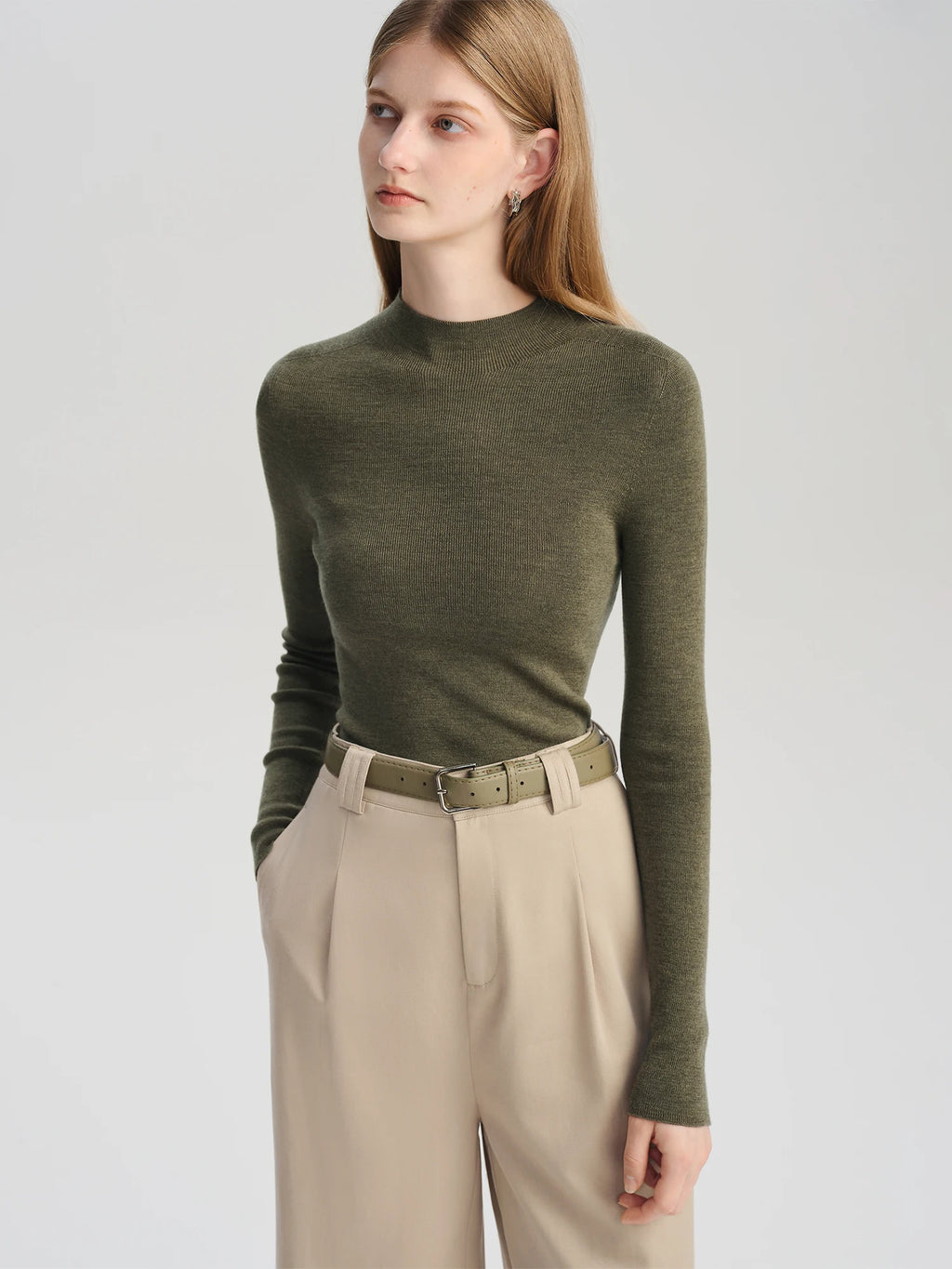 ZIQIAO Wool Sweater for Women Autumn and Winter New 18 Needle Nude Seamless Knitted Bottoming T-shirt