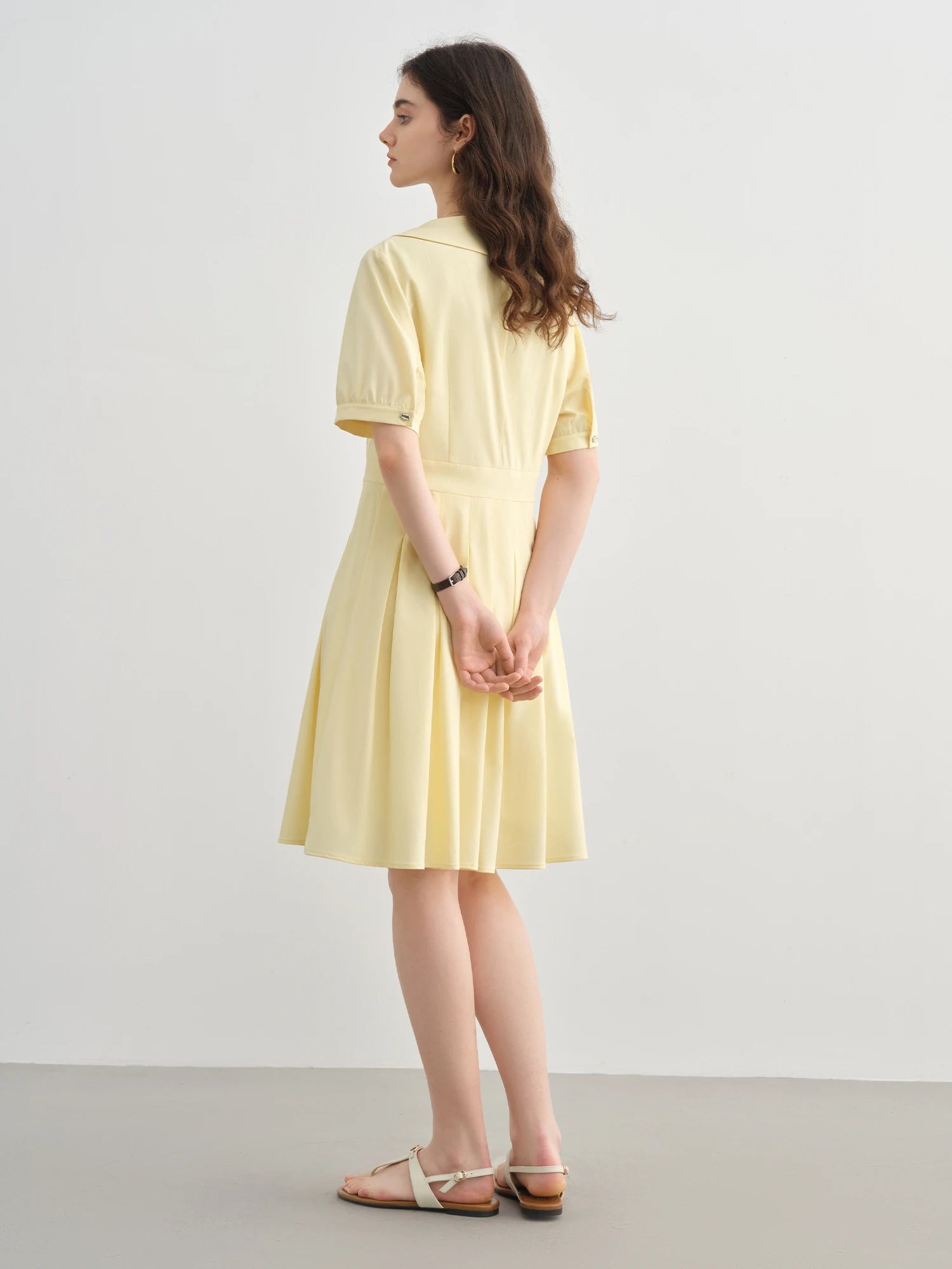 DUSHU Plus Size Women's Slim Dress Summer Sweet Age-reducing Waist Short Sleeve V-neck High Waist Pleated