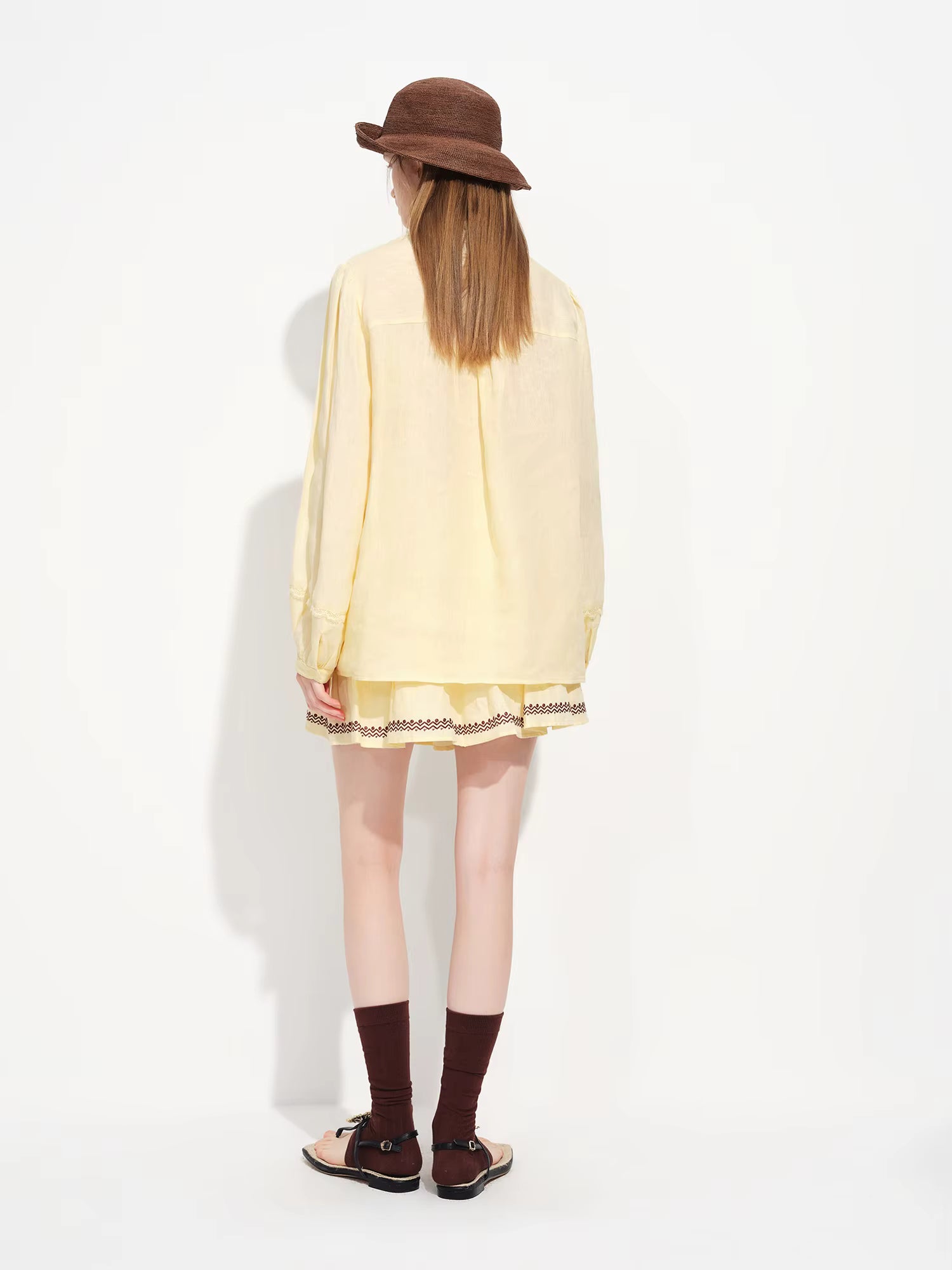 Vintage Countryside Linen Shirt and Skirt Set for Women Spring 2026 New Arrival with UV Protection Top and Skirt Separated