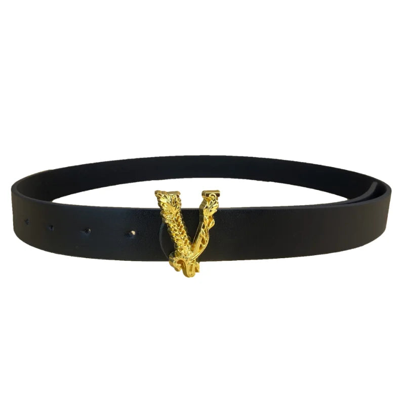 Luxury Brand Pu Leather Belt For  Women Designer Alloy  V Buckle Waist Strap Female Jeans Trouser Dress Waistband