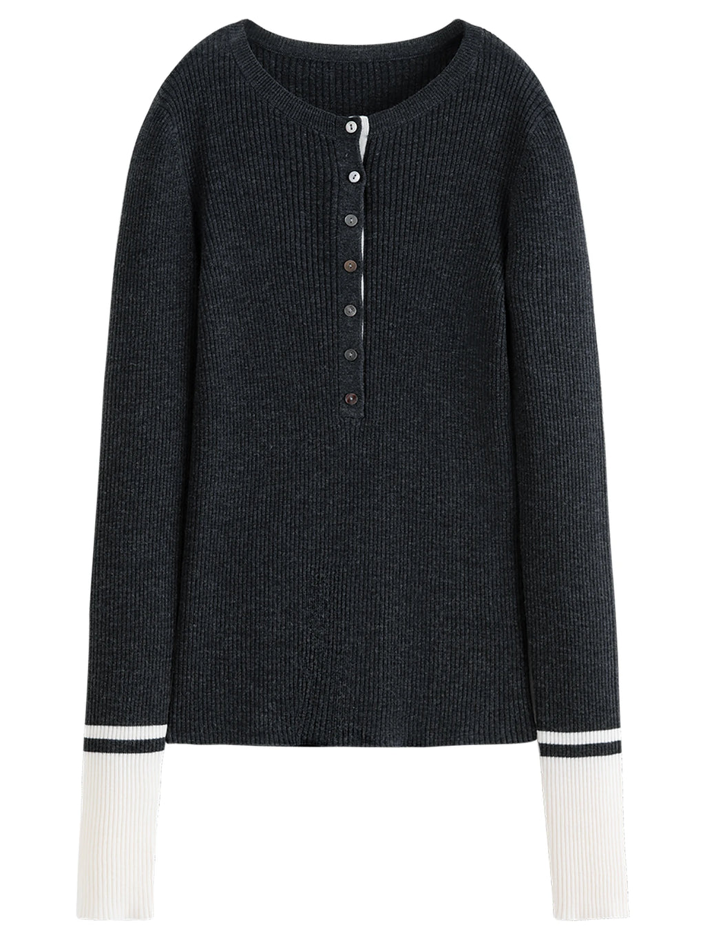 FSLE Wool Simple Temperament Contrast Color Henry Collar Sweater 2025 Autumn New Style Inner Wear