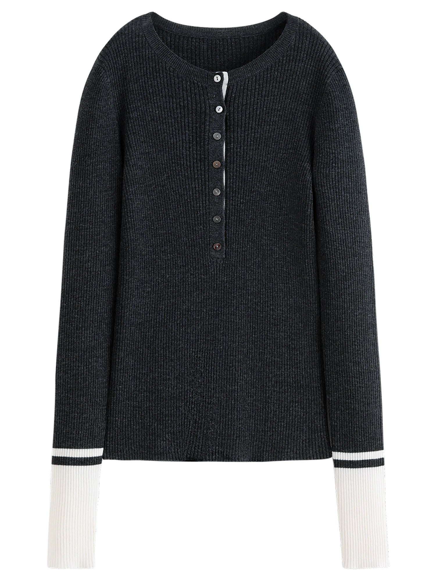FSLE Wool Simple Temperament Contrast Color Henry Collar Sweater 2025 Autumn New Style Inner Wear