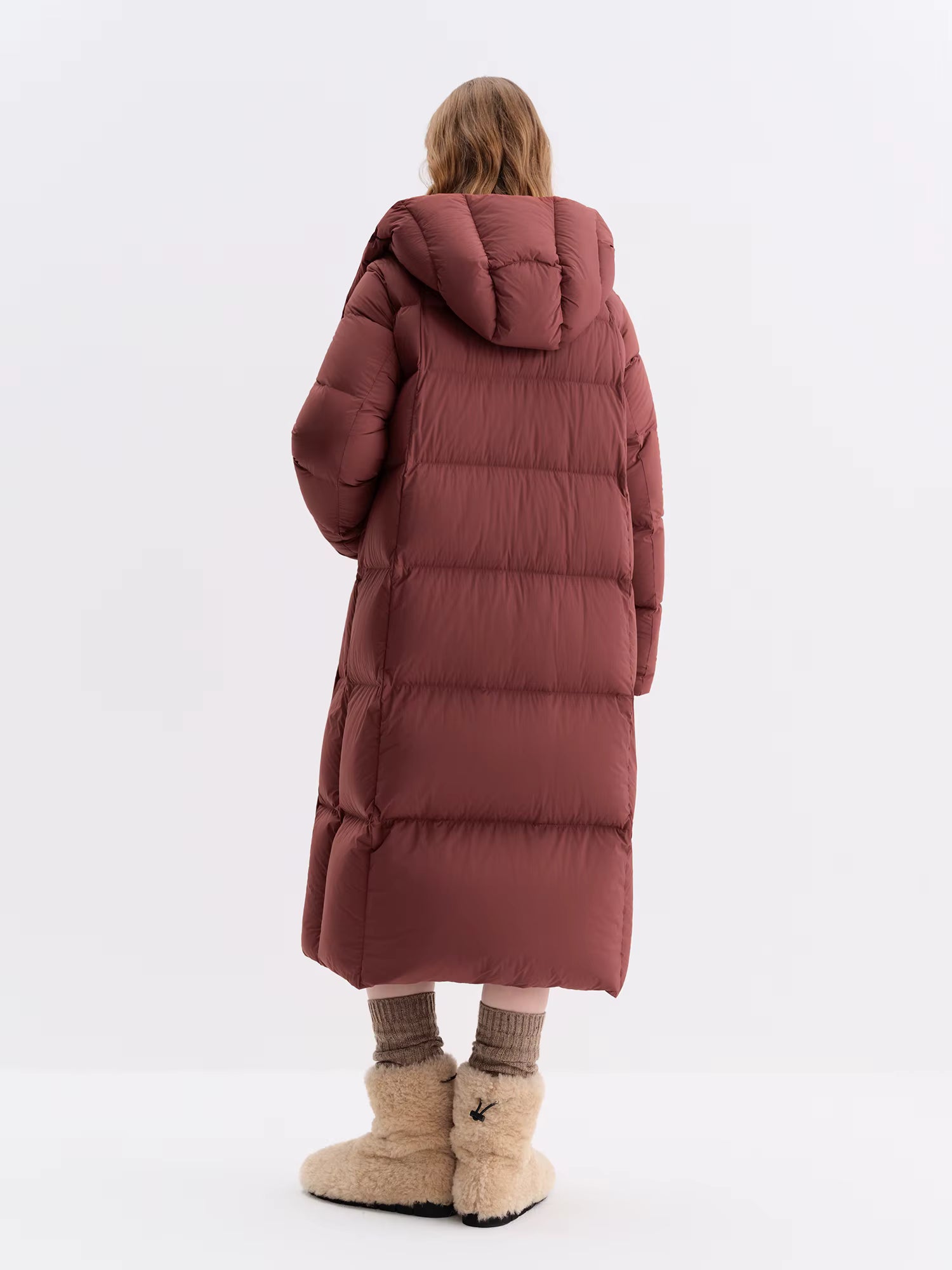 Puff Hooded Color Matching Knee-length Down Jacket Women's Winter 2025 New Cold-proof Warm Coats Simple Leisure