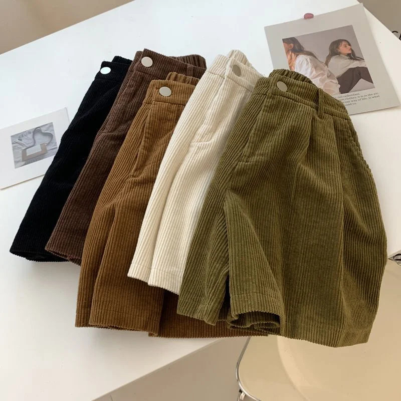 Autumn Winter Women Black Velvet Shorts High Waist Outdoor Wear Slim Casual Shoes Wide Legs