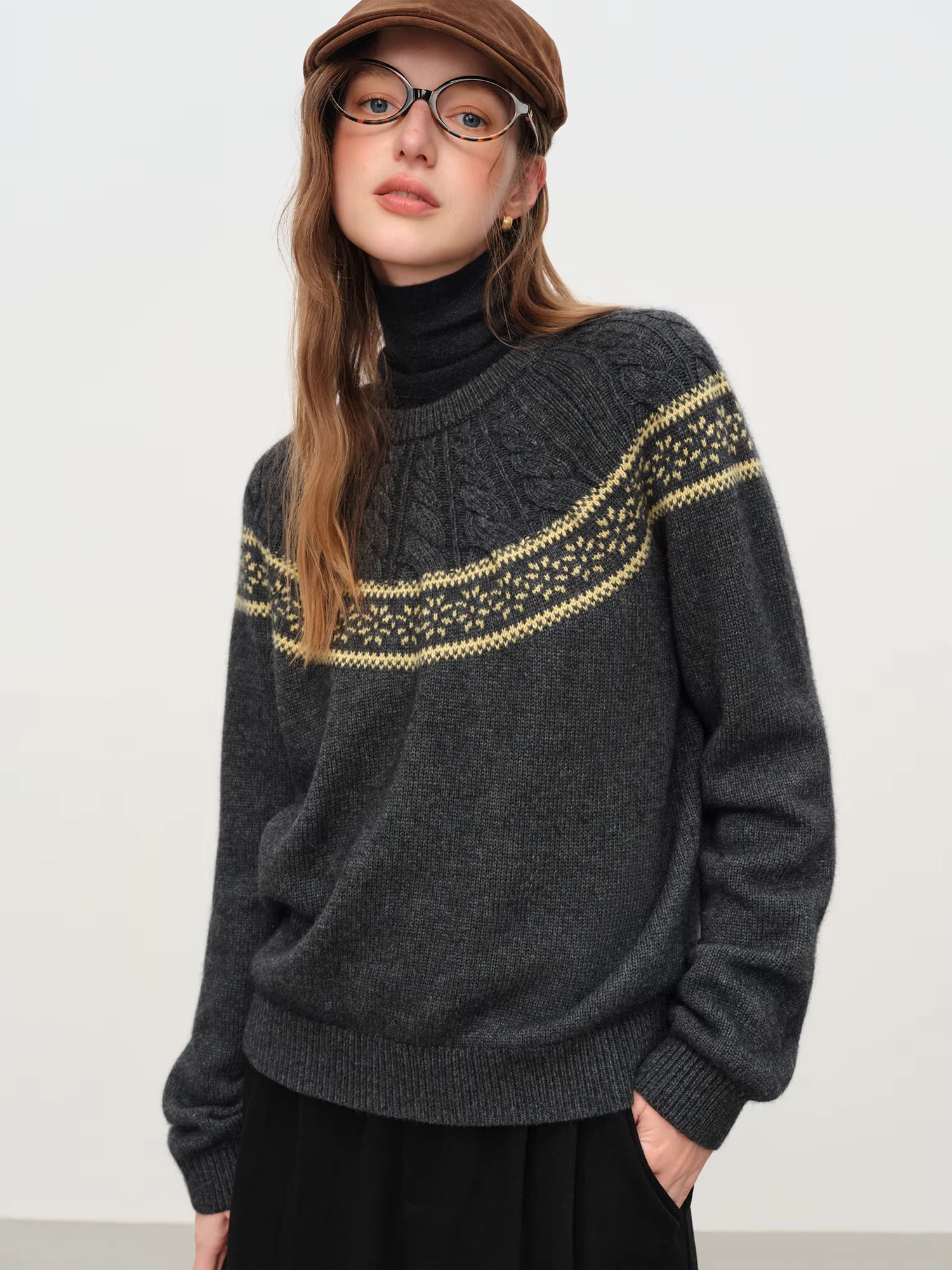 Christmas Retro Fair Isle Color Block Knit Sweater Women 2025 New Winter Round Neck Pullover Cozy Y2K Holiday Fashion Gift