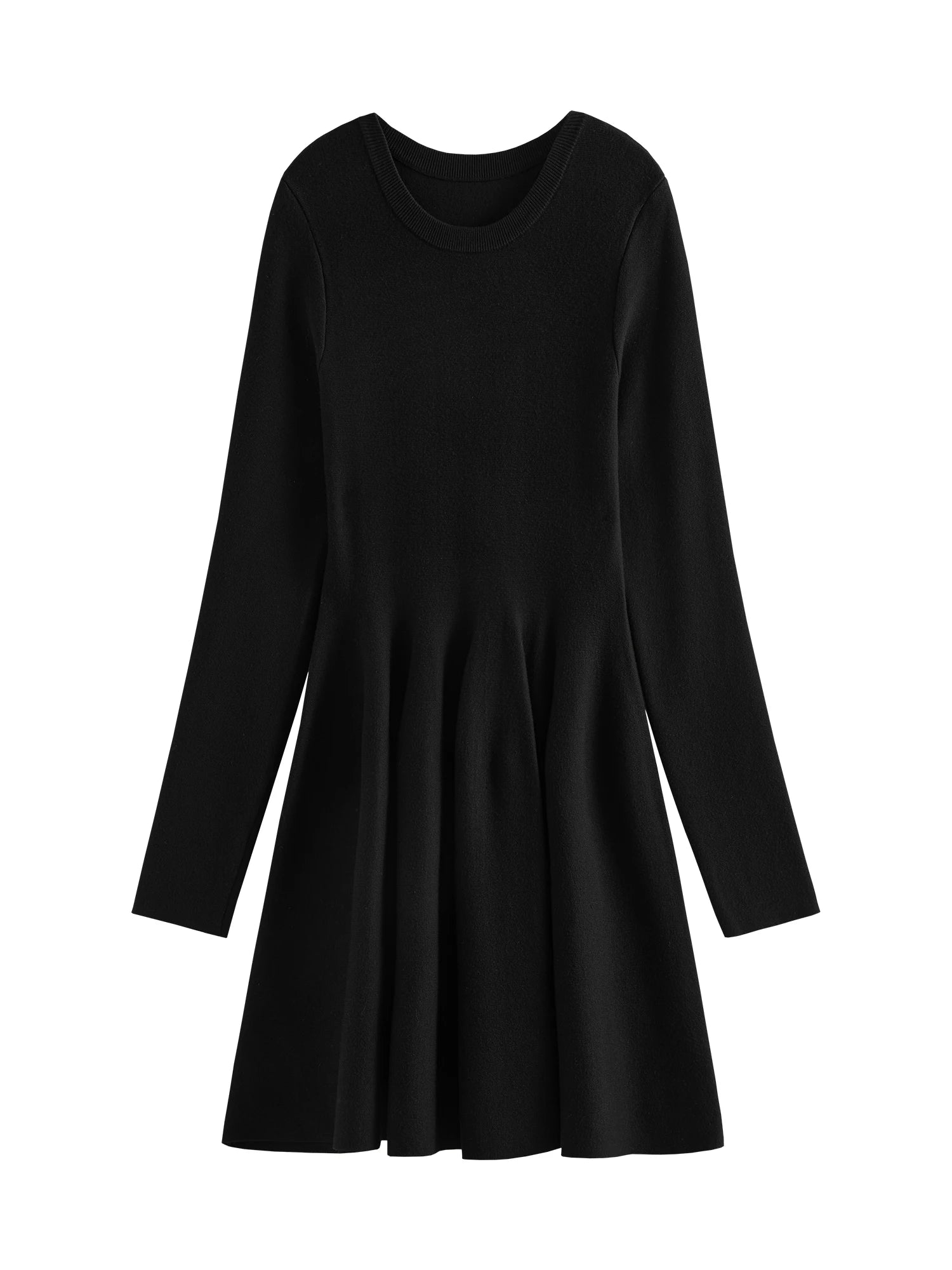 FSLE Women Winter Black Mini Dress Commuter Black Round Neck Knitted Above-knee Length Dresses French Floral Bud Dress 24FS14487