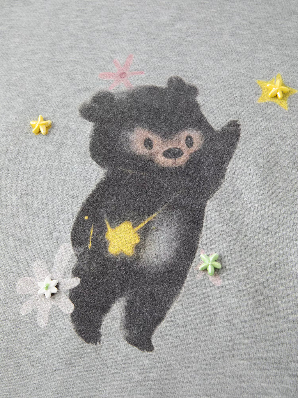 Korean Style Gray Teddy Bear Print Loose Round Neck Hoodie for Women Winter 2025 New Arrival Top Hoodies