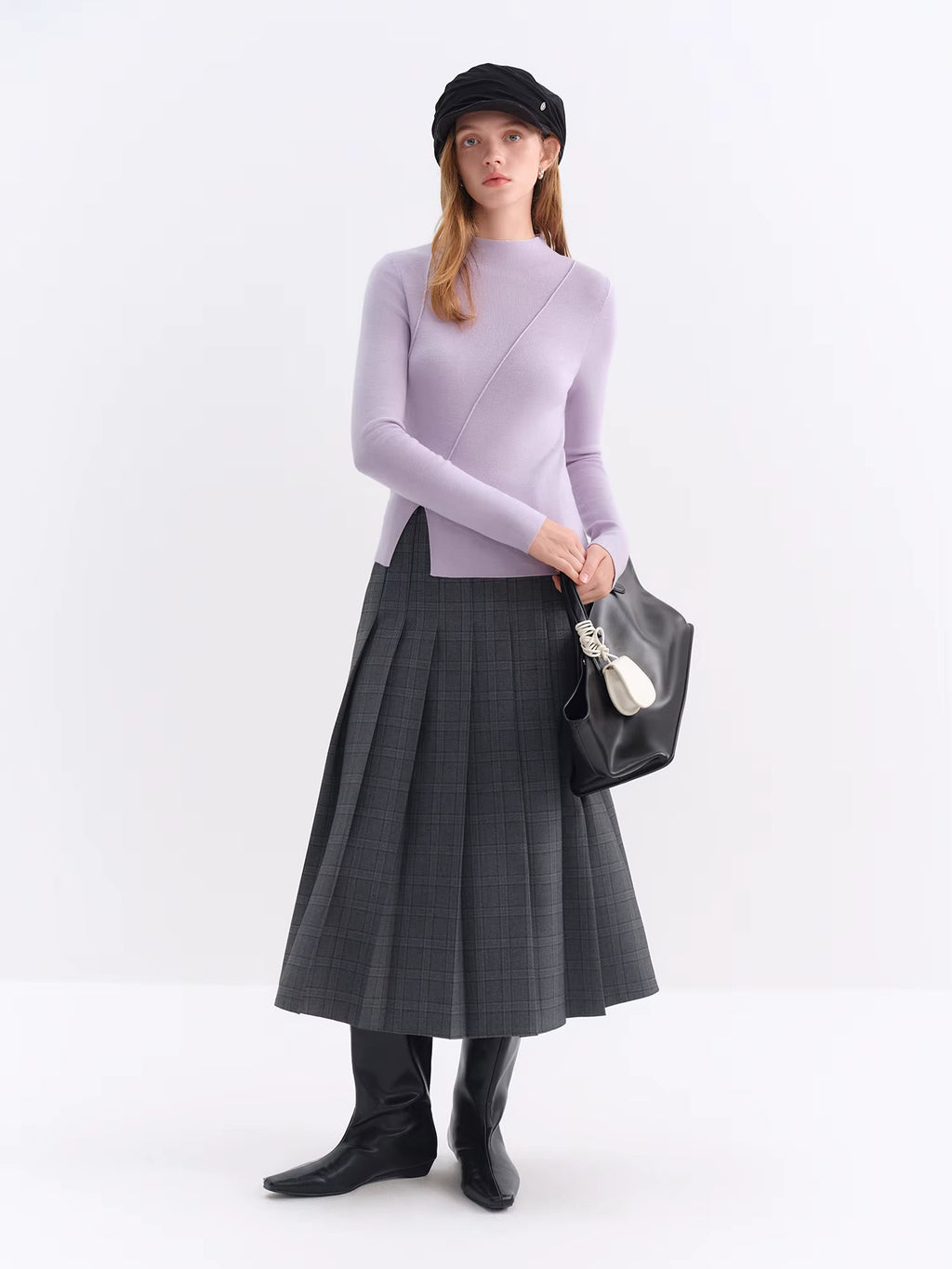 2025 Winter Women's Mulberry Silk Wool Blend Knit Top - Asymmetric Bias Cut Design Base Layer for Casual Comfort