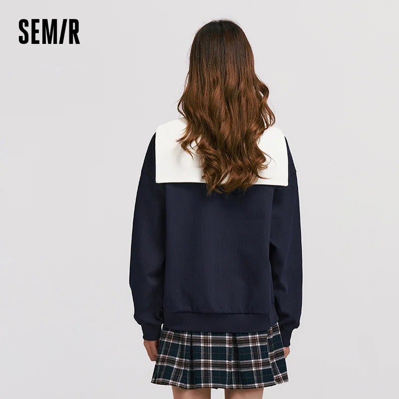 Semir Sweatshirt Women Large Lapel College Style Clothing Loose Dropped Shoulder Winter Literary Texture Playful Abrasive Top