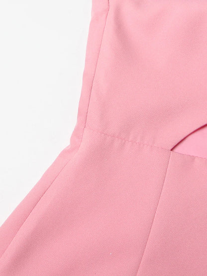 VGH Patchwork Appliques Hollow Out Mini Dresses For Women Slash Neck Sleeveless High Waist Backless Solid Strapless Dress Female