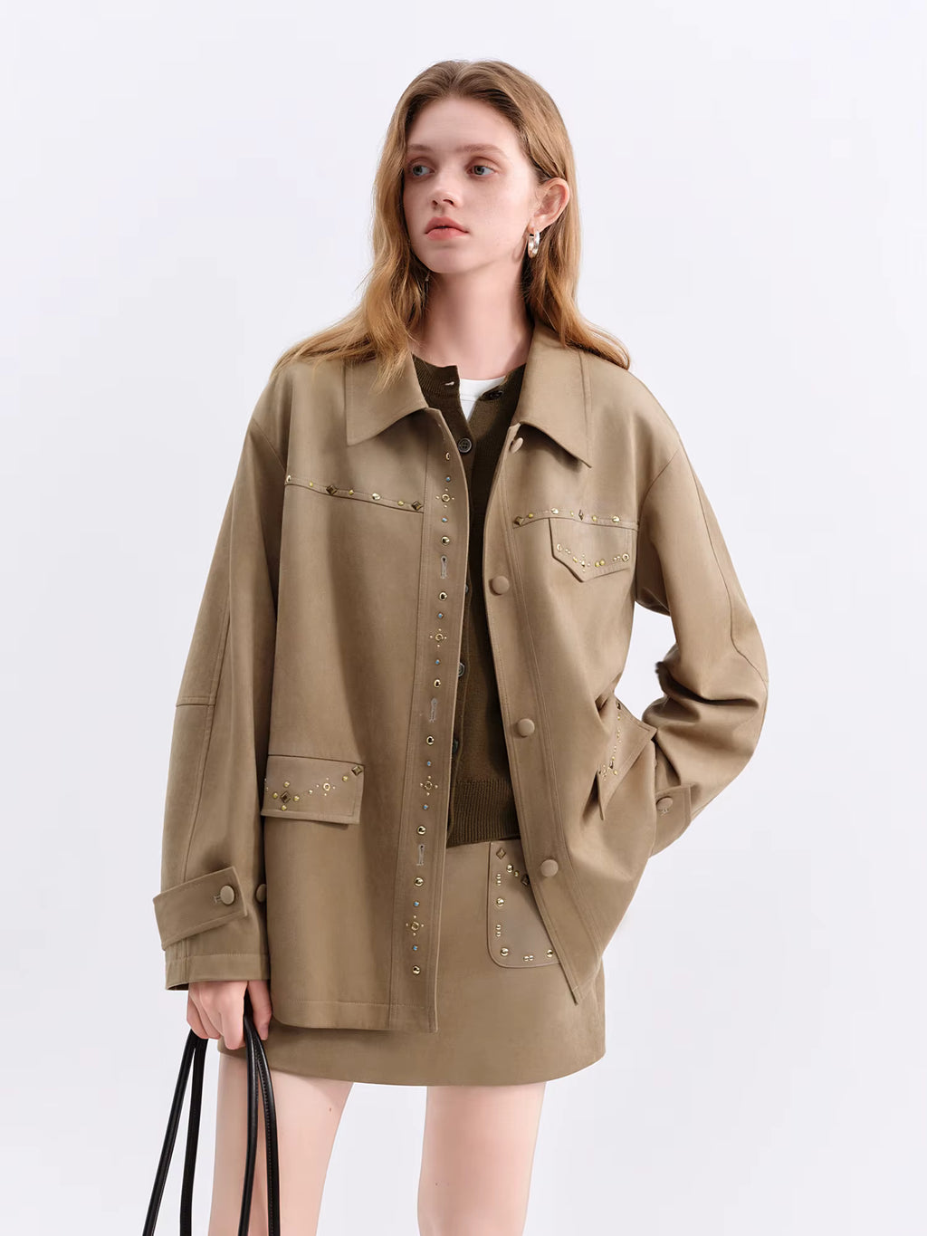 2025 New Women's Retro Style Rhinestone Faux Suede Leather Jacket Coat Winter Warm Pilot Bomber Jacket Vintage Outerwear