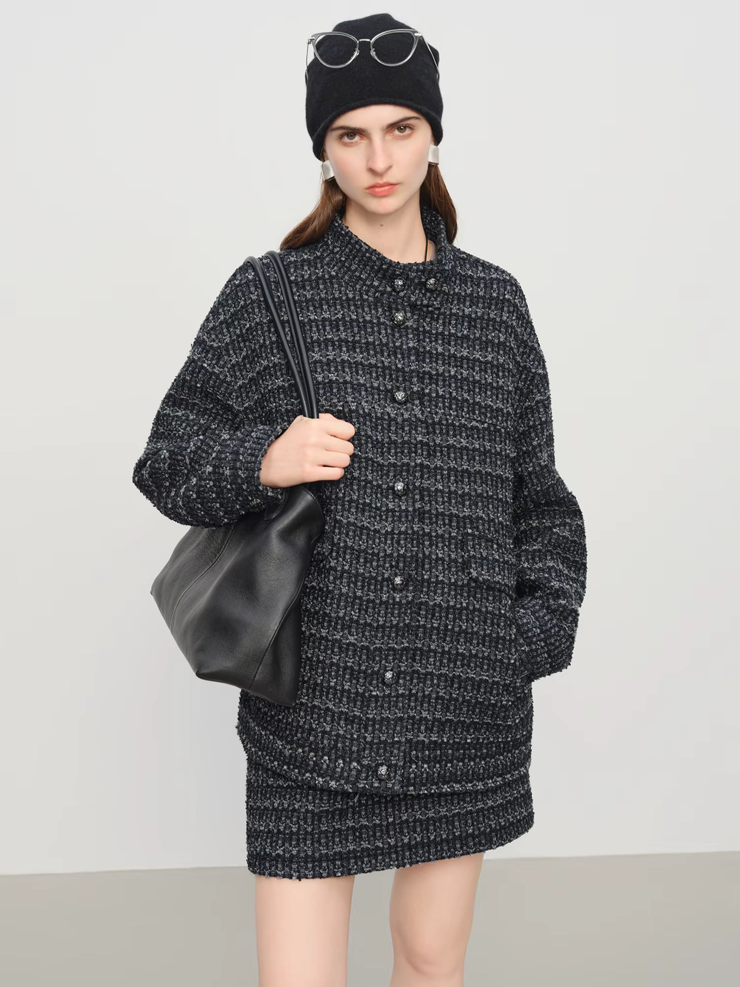【Premium Series】 Elegant Vintage Stand Collar Oversized Coat and Short Skirt Set Women Winter Collection Coat and Skirt