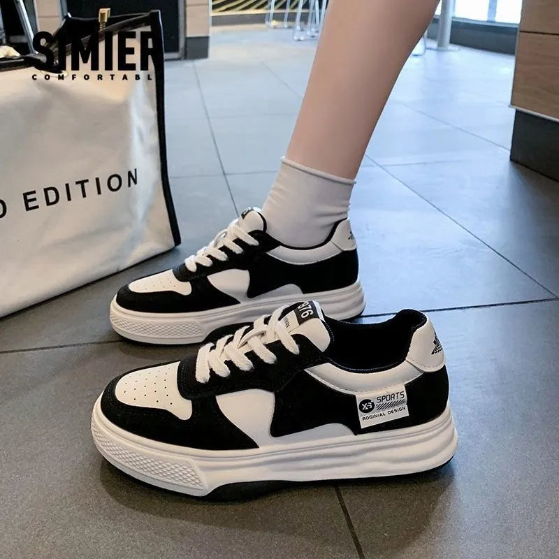 2024 Brand Leather Women's Sneakers White Platform Woman Sports Sneakers Female Vulcanized Shoes Sneakers Casual Ladies Trainers