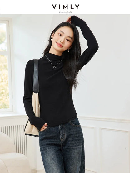 VIMLY Women's Half Turtleneck Inner Bottoming Shirt Autumn/Winter Simple Slim Knitting Pullover Sweater Office Lady Bottom Top