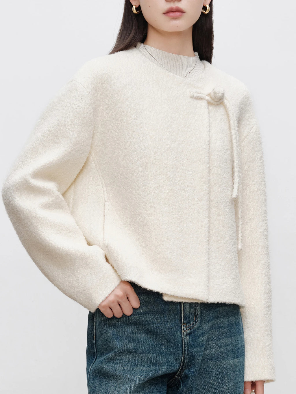 ZIQIAO Petite Size New Chinese Style One Grain Buckle Short Woolen Coat for Women's 2024 Winter New Chinese Style Woolen Coat