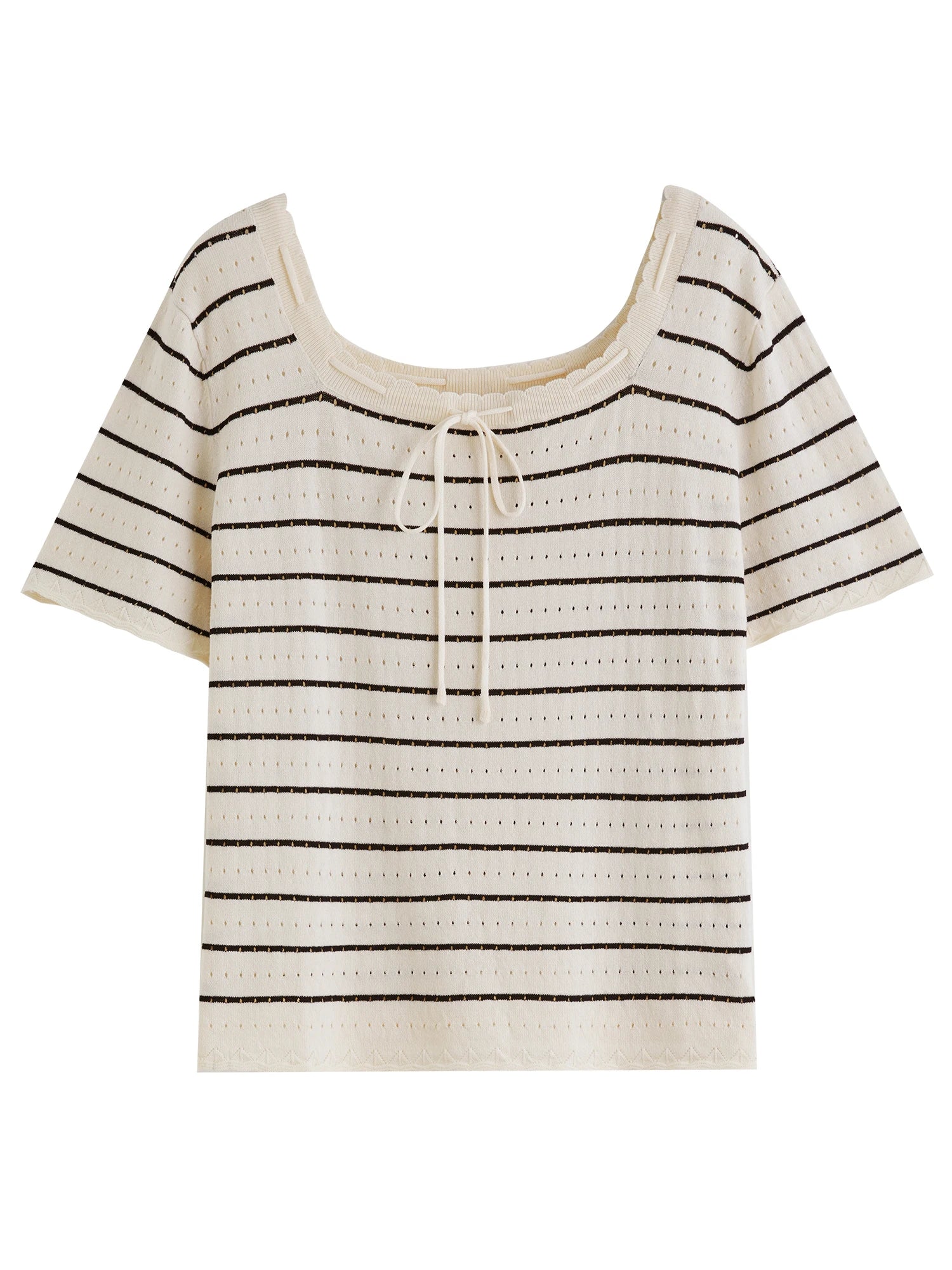 DUSHU Plus-Size Women T-Shirt - Elegant Simple Striped Cut-Out Knit 2025 Summer Collection Nautical Style Pullover