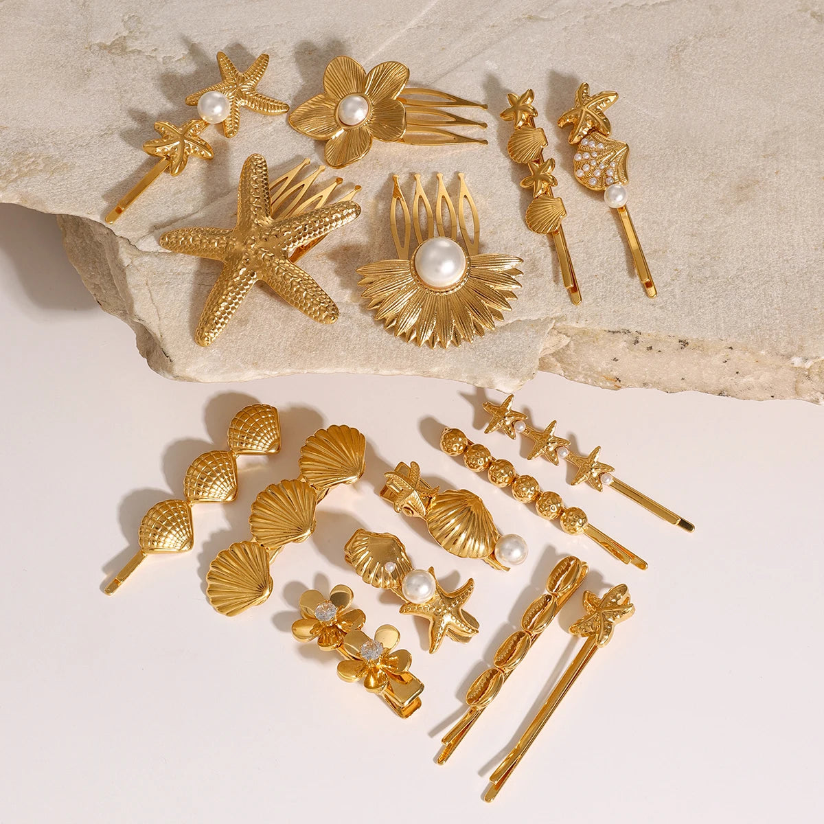 Uworld Trendy gold plated hair accessories Ocean Flower Series Stainless Steel Hair Clip Gift For Her