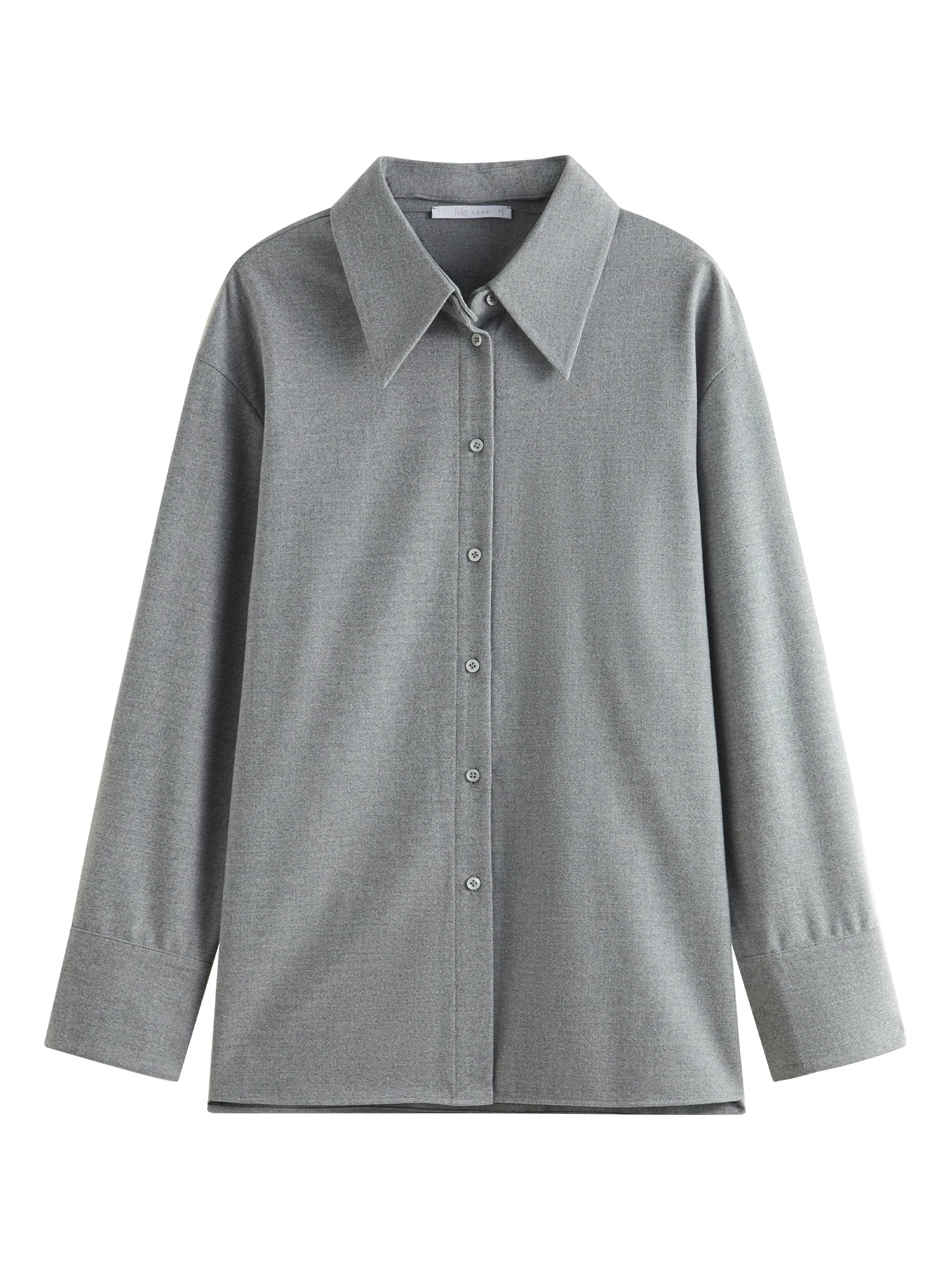 FSLE Women Grey Long Sleeve Shirts Office Lady Winter Straight Blouse Detachable Collar Commuter Shirt Drop Sleeve Top 24FS14399