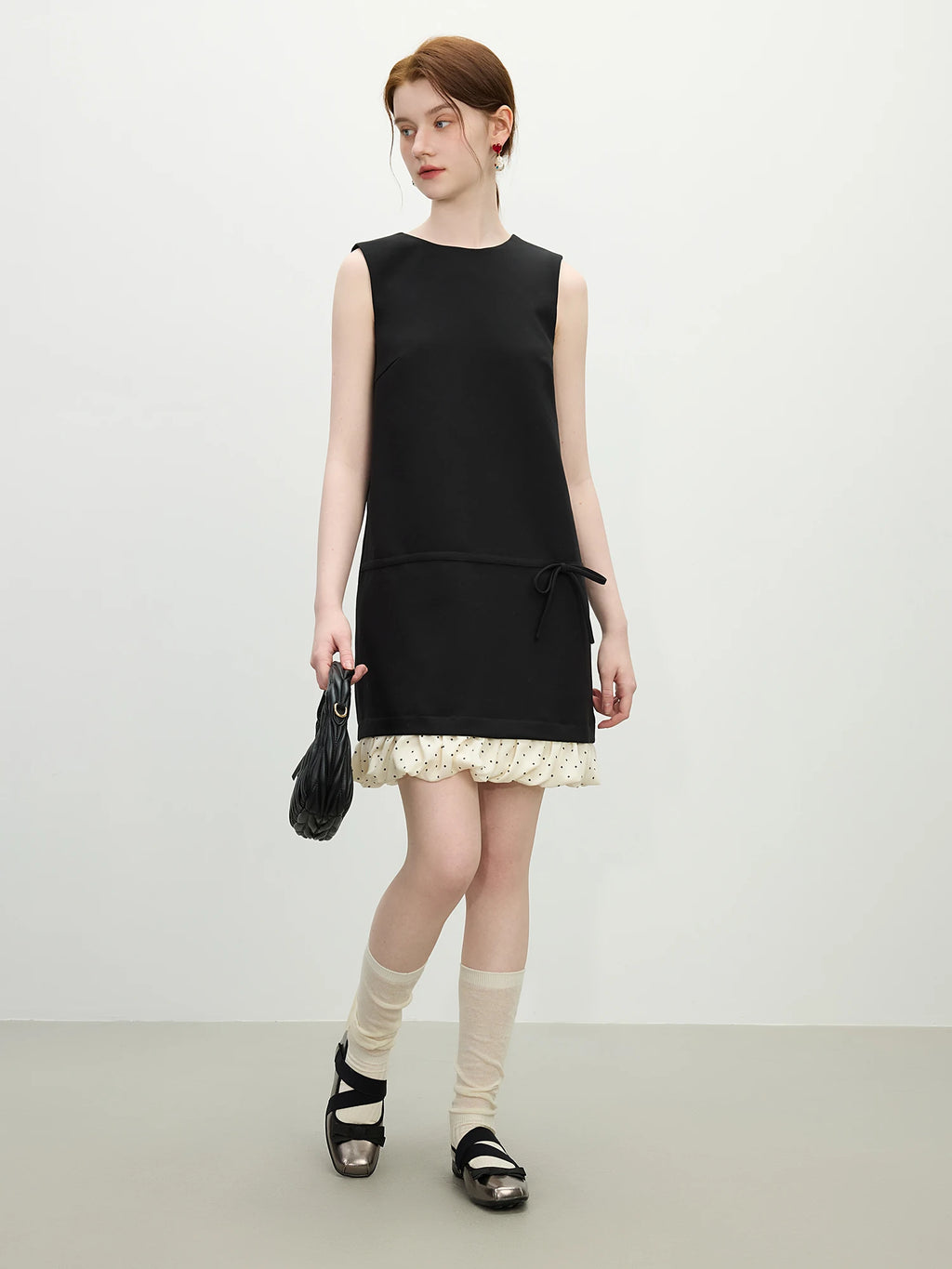 FSLE French Elegant Retro Contrast Dress Women Summer 2025 New Arrival Polka Dot Bow A-line Straight Chic Dress