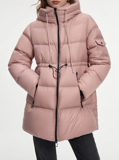 FSLE 175G Filling Amount Women Winter Down Coat One Hand Length Casual Style Hooded Pink High Wiast Down Jackets 24FS14131