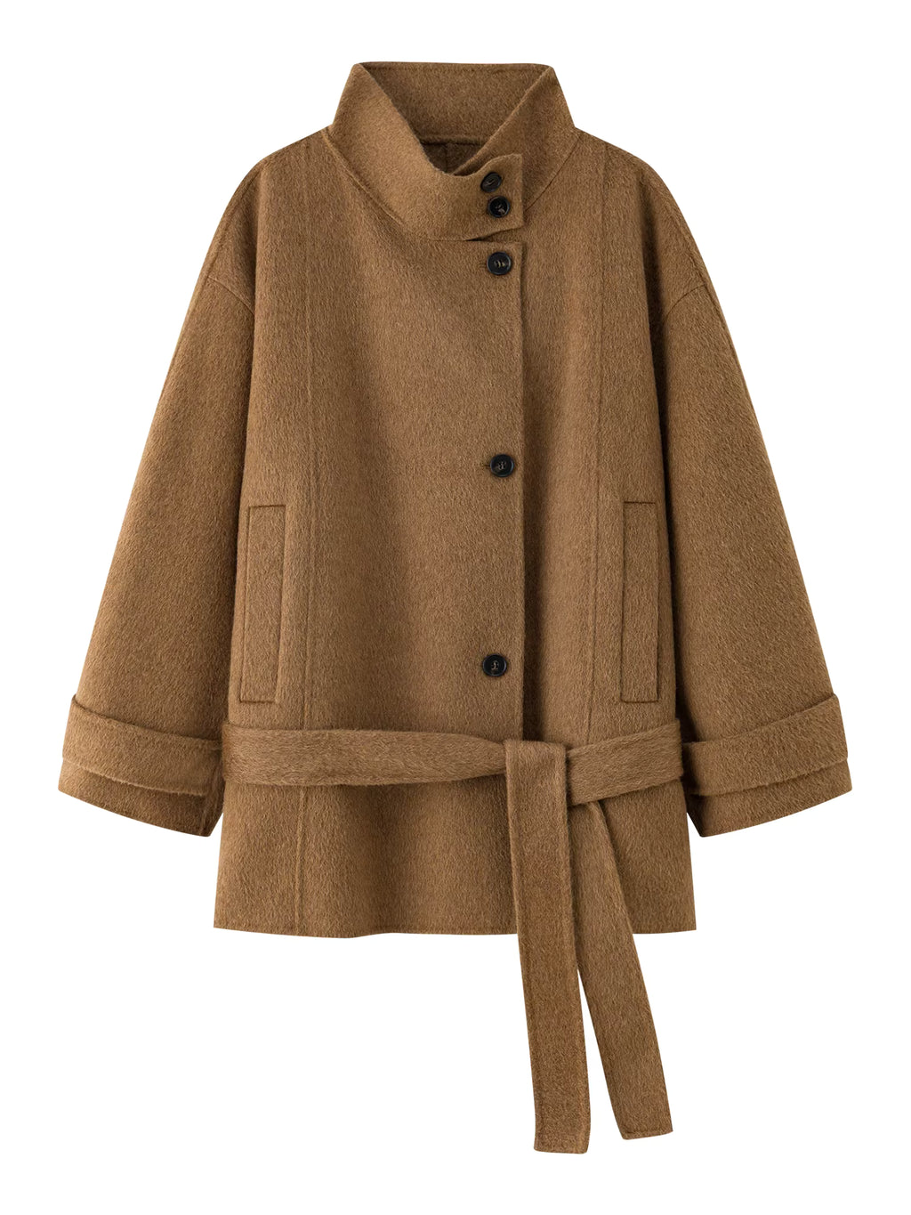 French Style Sheep Wool Cropped Wool Coat Women's Winter 2025 New Double-faced Wool Jackets Simple Ins Stand Collar