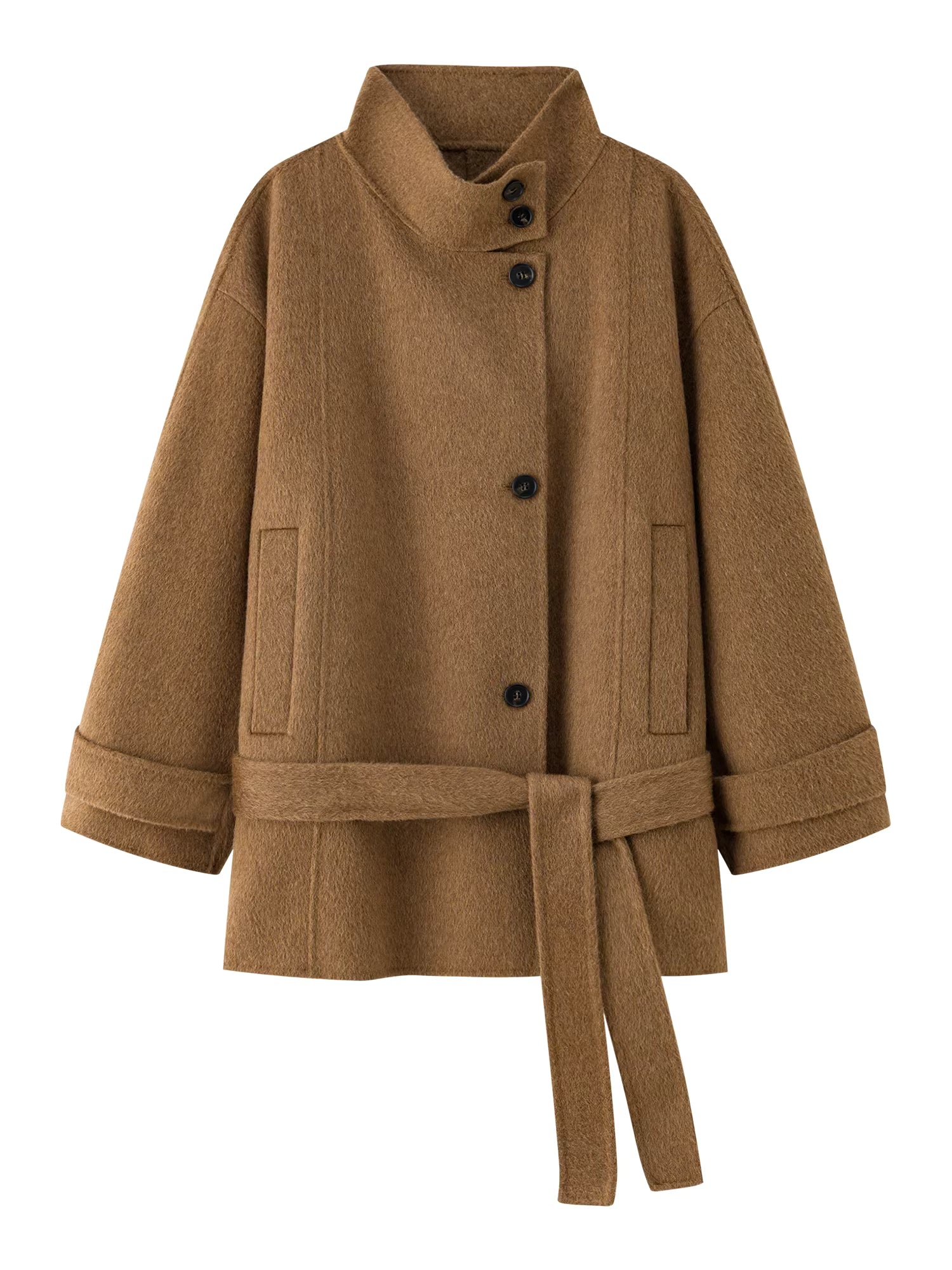 French Style Sheep Wool Cropped Wool Coat Women's Winter 2025 New Double-faced Wool Jackets Simple Ins Stand Collar