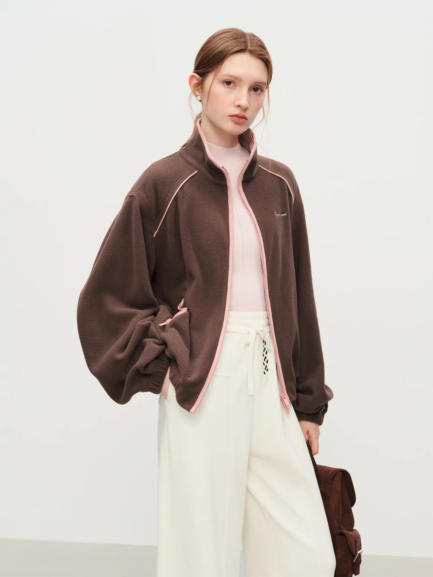 FSLE Stand Collar Raglan Casual Style Jacket for Women 2025 Autumn New Contrast Color Windproof Short Jacket All-match