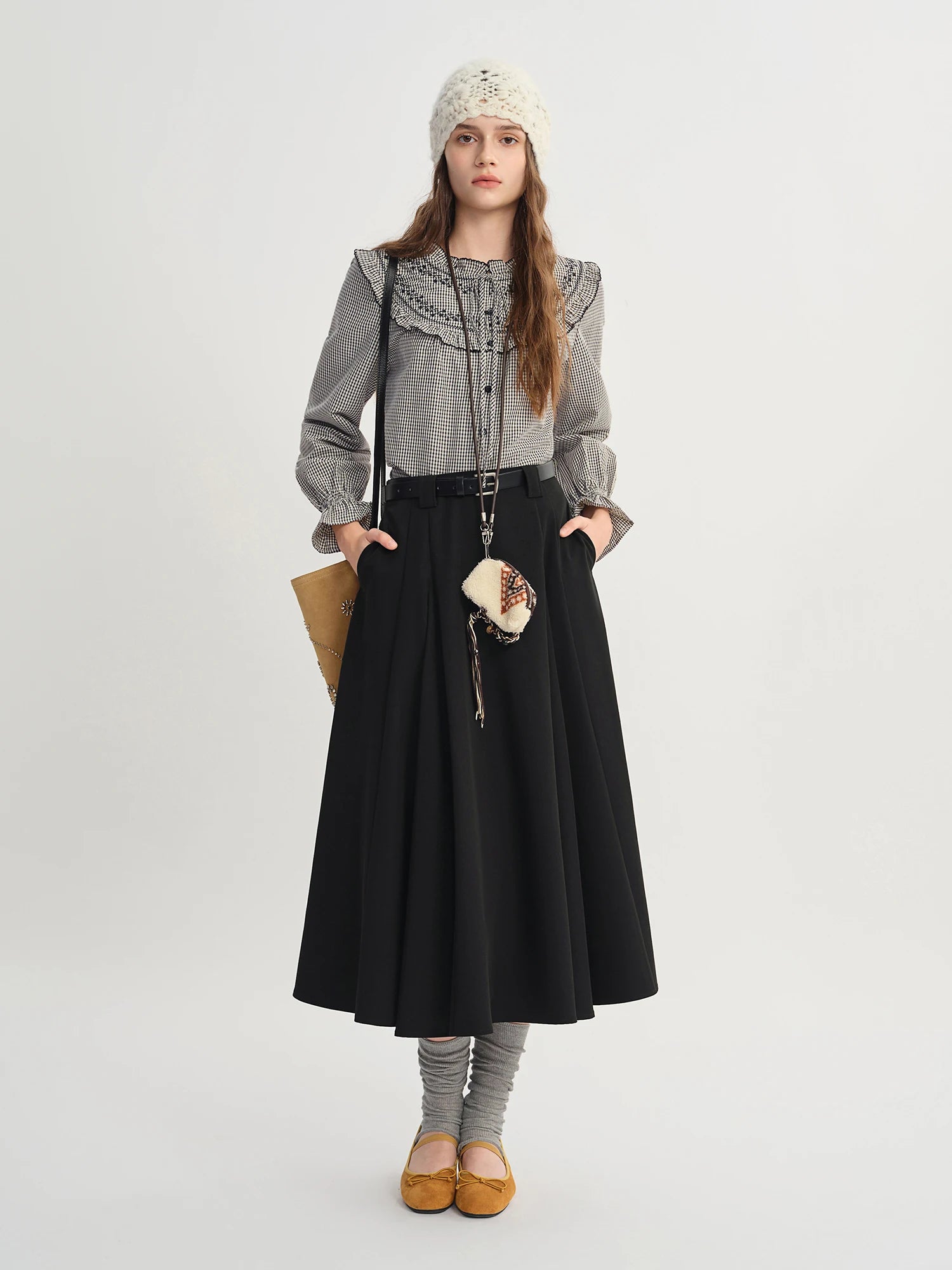 2025 Autumn High Waist A-line Draped Temperament Commuter Casual Skirt Women