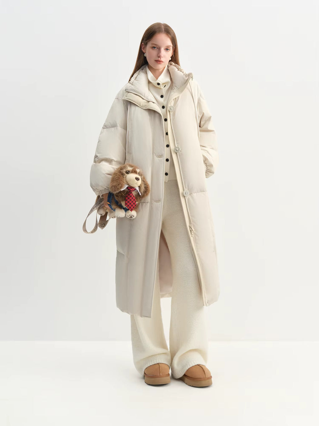 Winter Women Mid-Length Puffer Downcoat with Stand Collar Korean Style Slouchy Down Jacket Loose Fit Warm Soft Outerwear