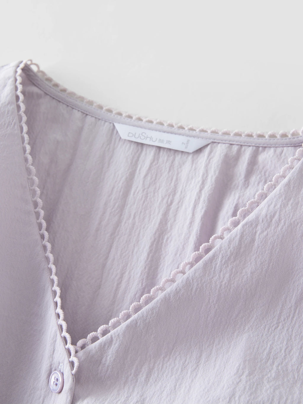 DUSHU Summer 2025 Women's V-Neck Blouse - Textured Pleats Accented Waist Relaxed Fit Resort Top