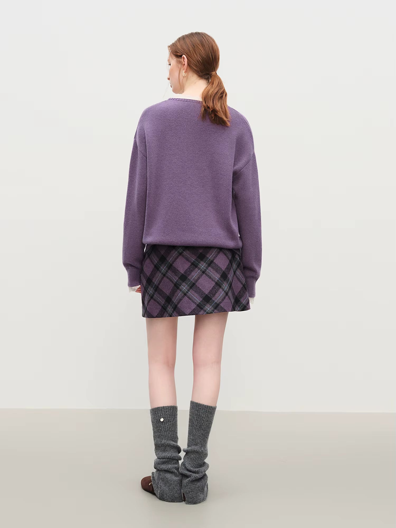 Winter 2025 Women's V-Neck Lace Knit Sweater - Sweet Feminine Pure Wool Blend Pullover Relaxed Fit for Casual Elegance