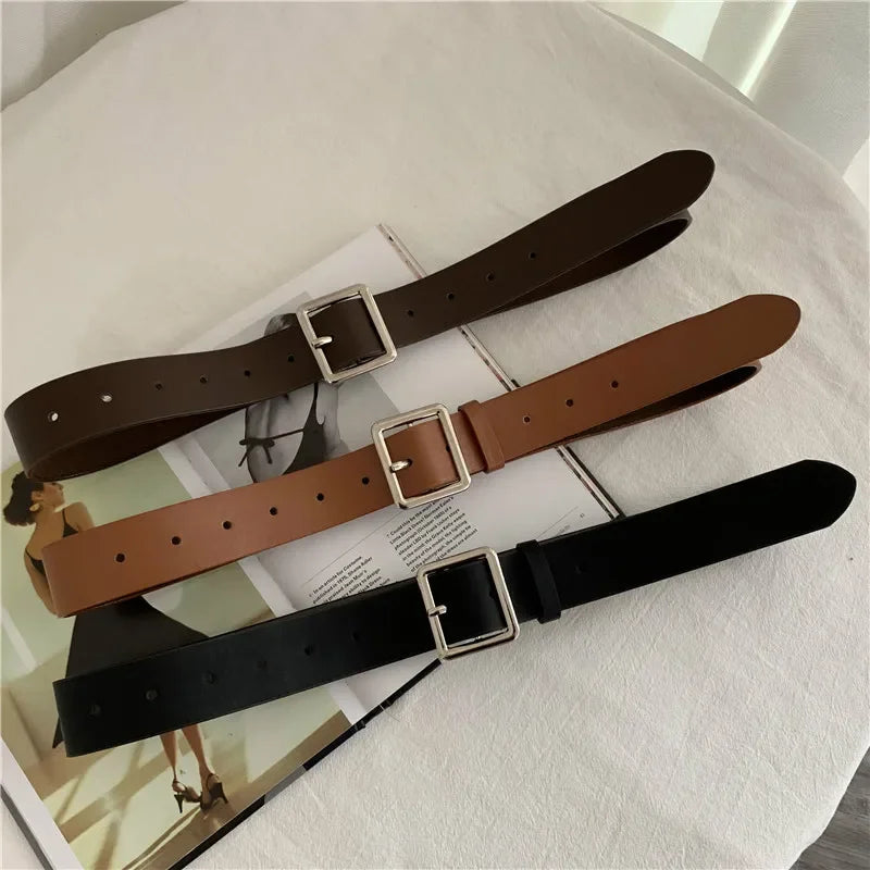 2023 PU Leather Belt For Women Square Buckle Pin Buckle Jeans Black Belt Chic Luxury Brand Ladies Y2k Belt Female Waistband