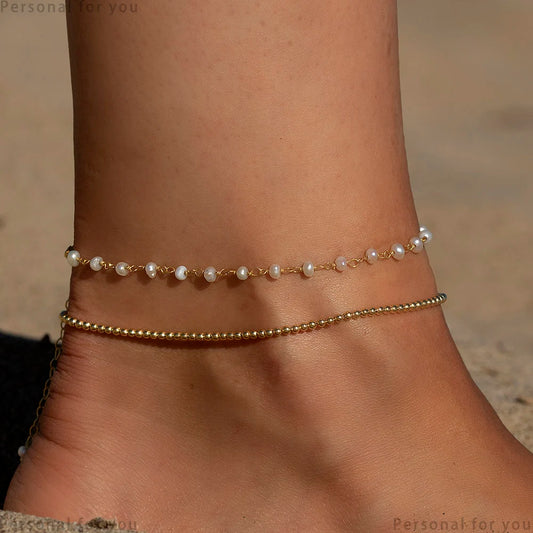 Anklets for Women Gold Color Pearl Ankle Bracelet on the Leg 2024 Femme Stainless Steel Anklet Jewelry Summer Accessories mujer