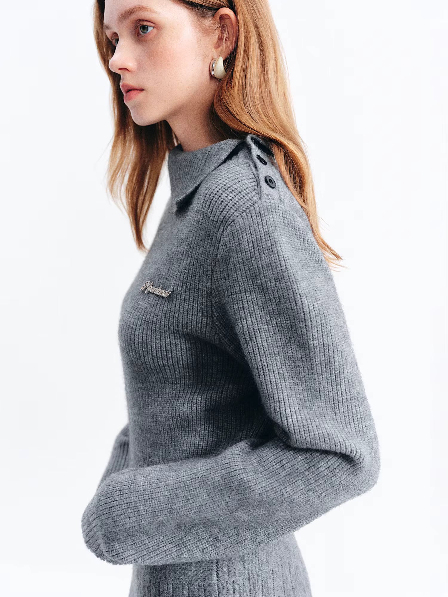 Ballet Style Sweet Knitted Gray Dress for Women 2025 Winter New Oblique Shoulder Lapel Pleated Mini A-line Dresses