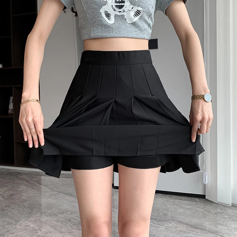 Elastic High Waist Pleated Skirt Woman Black Gray Short A-Line Skirts for Women 2023 Summer Jk Uniform Mini Skirt