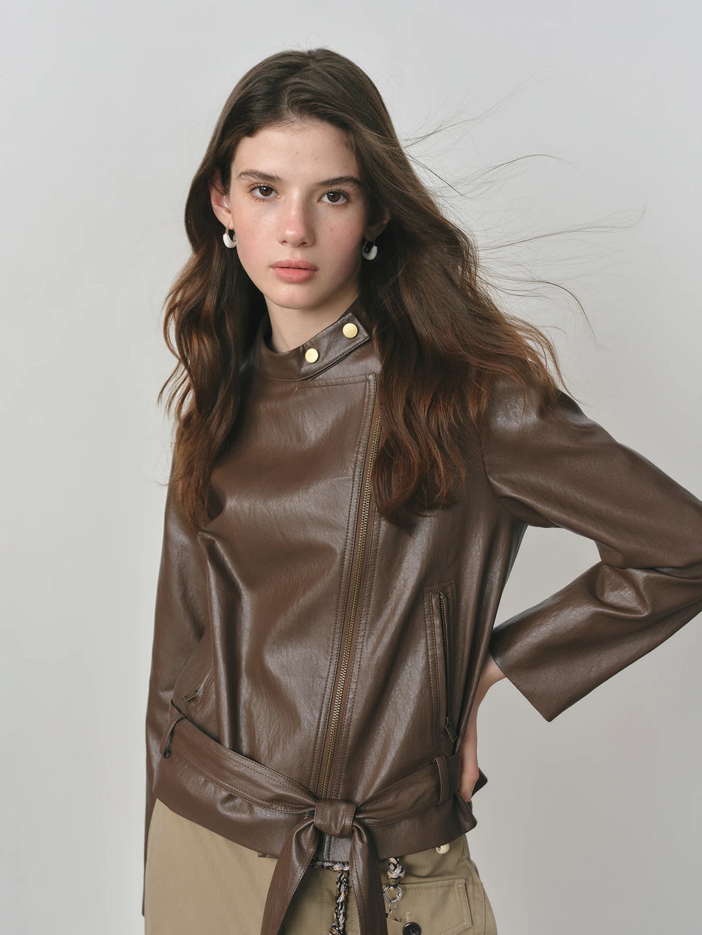 FSLE Maillard Dark Brown Short PU Leather Jacket for Women Autumn 2025 New Arrival Style Casual Slim Chic Coat Y2K