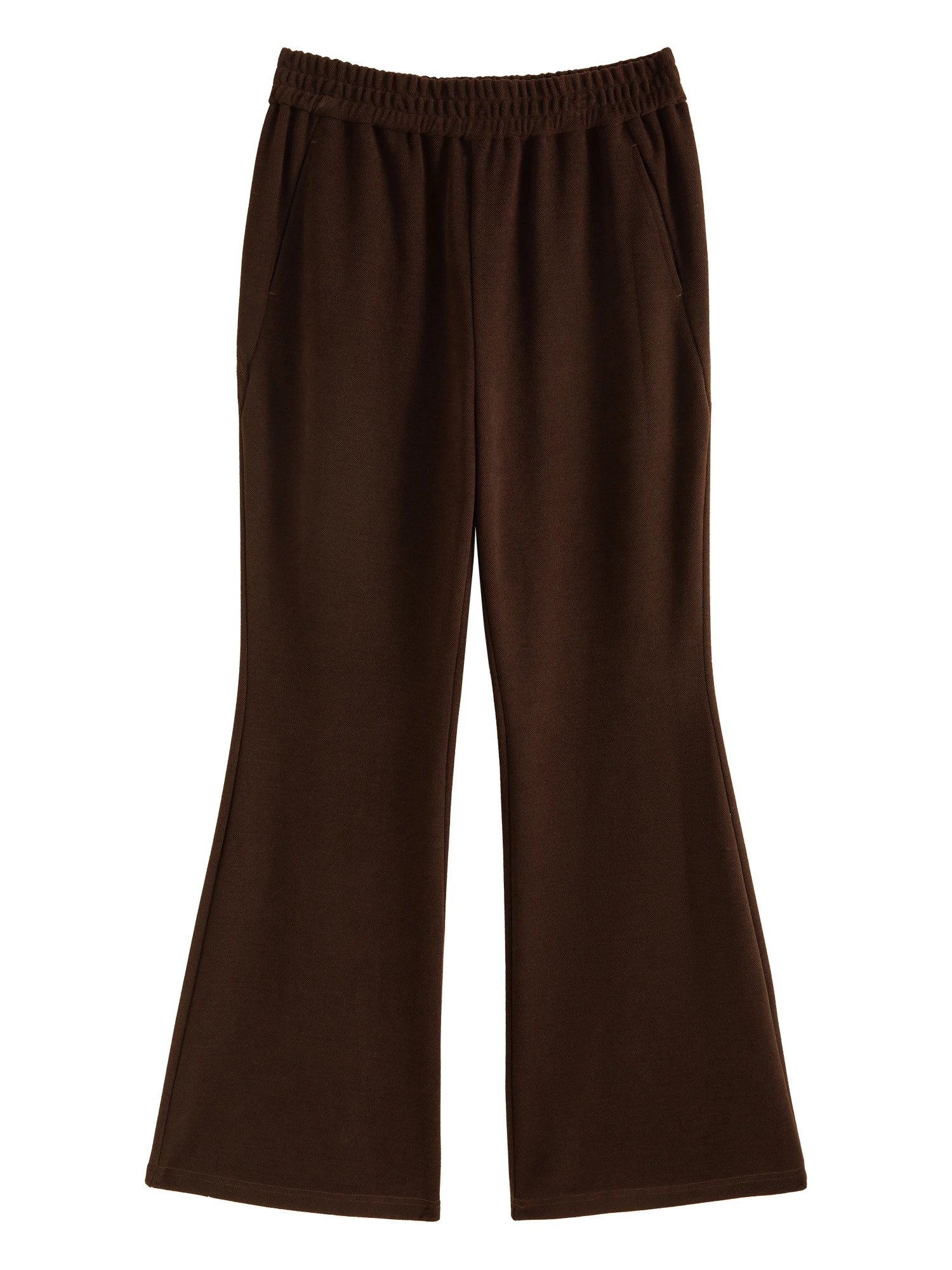DUSHU Women Winter Black Trousers Elastic Waist Thicken Female Brown Cropped Pants Plus Size Elastic Flared Pant 24DS84471