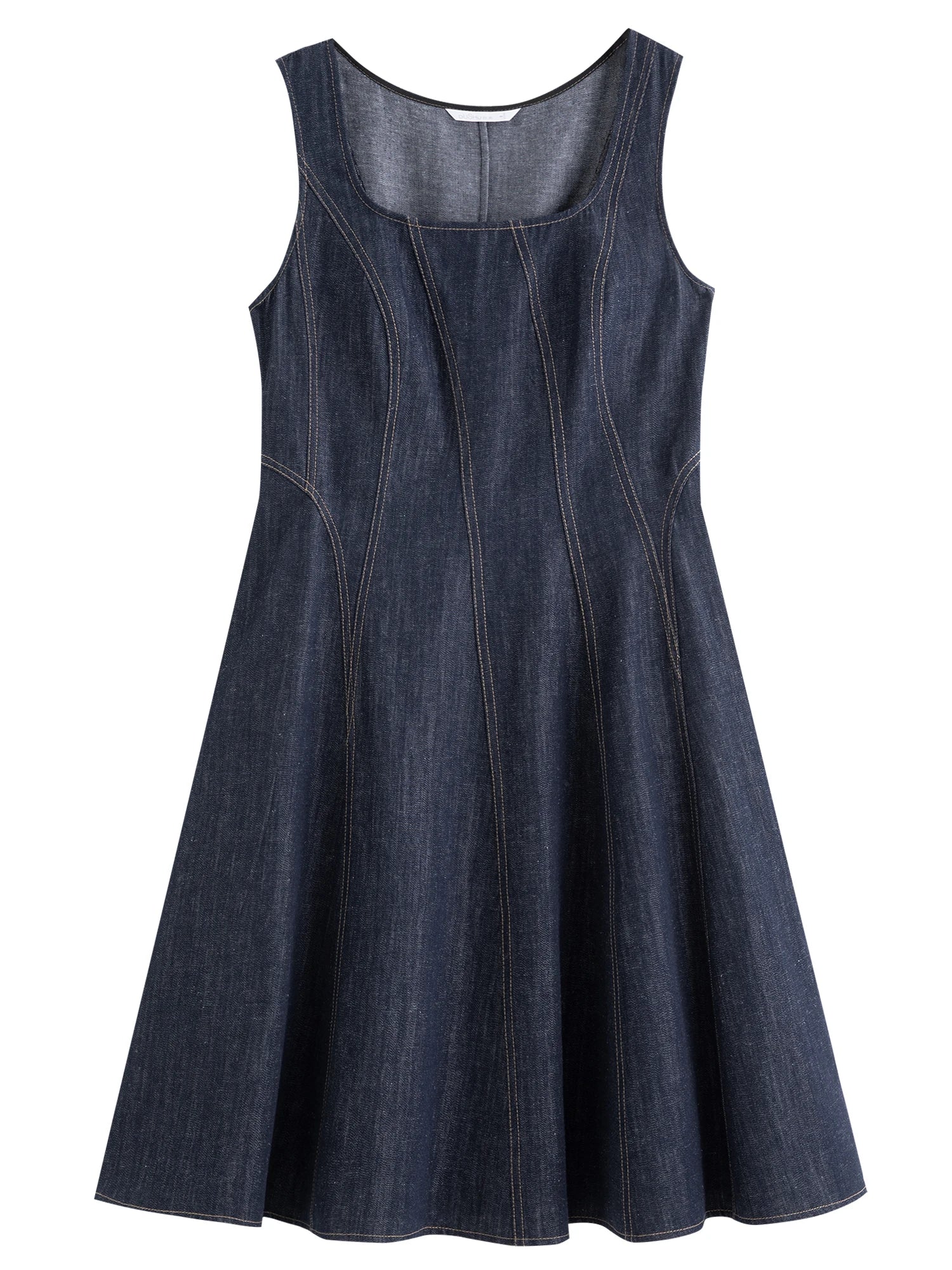 DUSHU Plus Size Denim Dress Women Summer Lyocell Tencel Breathable Slim Vest Dress Line Carved Dress