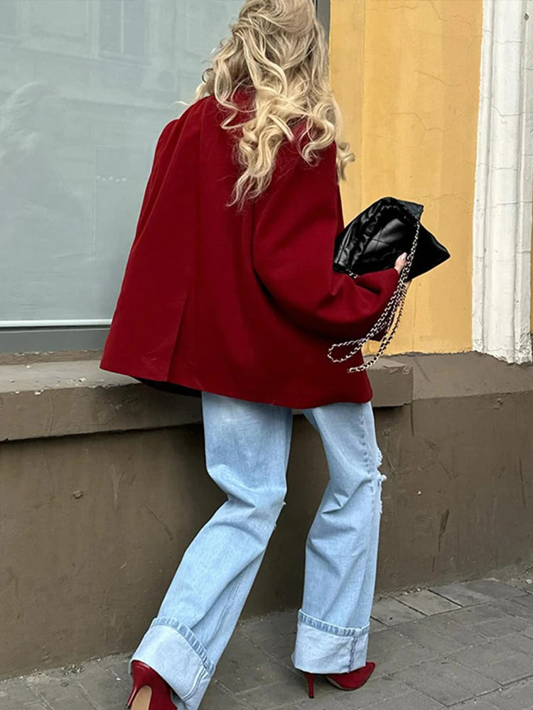 Elegant Solid Women Suit Coat Notched Collar Single Button Pocket Loose Female Coats 2024 Spring Autumn New Fashion Lady Jacket