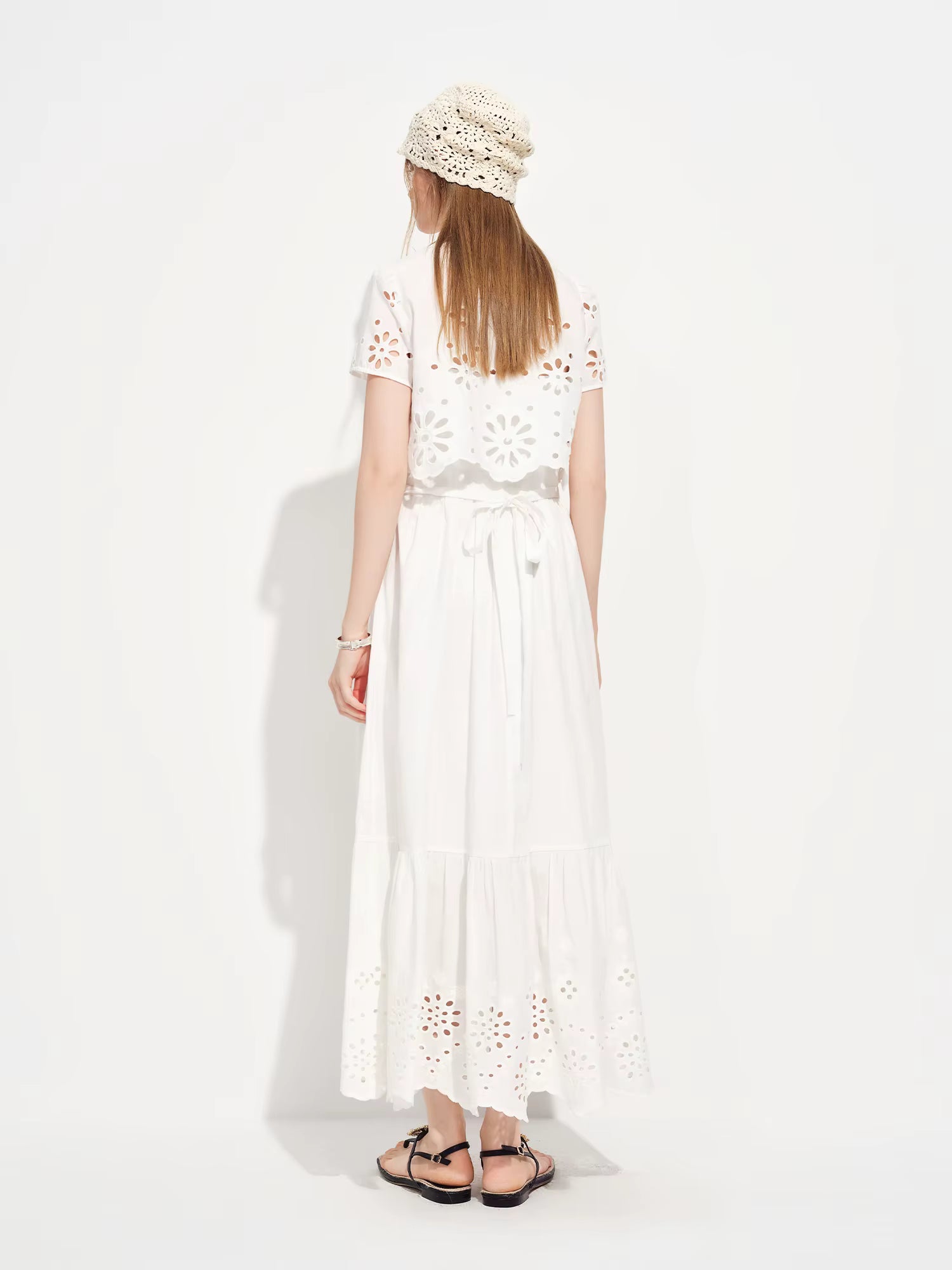 2026 Spring Women's White Two Piece Set Lace Trim Embroidery T-Shirt Slip Dress Soft Romantic Coquette Style Elegant Outfit