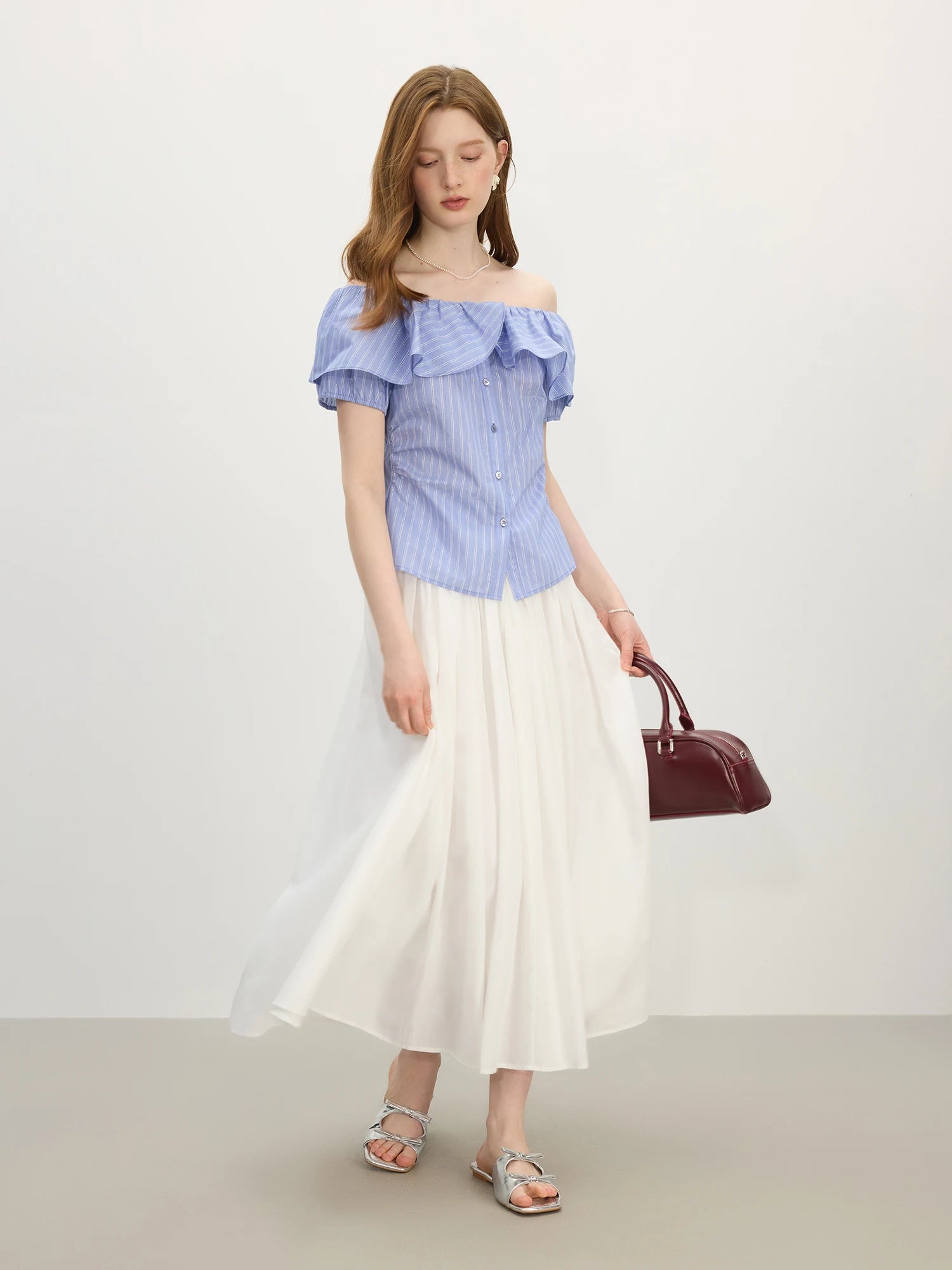 FSLE Ruffled Two Style Wear Short-sleeved Shirt for Women 2025 Summer New Arrival Unique Design Tops Holiday Seaso