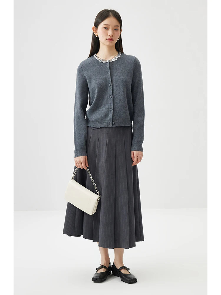 ZIQIAO Office Lady Sequin Gray Knitted Cardigan For Women's Spring 2024 New Commute Gray Style Women Top 24ZQ91118