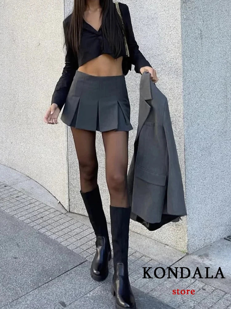 Dark Grey Mini Skirts Women Ruffles Pleated Sexy Shorts Skirts Female Fashion 2024 Streetwear Mujer Faldas