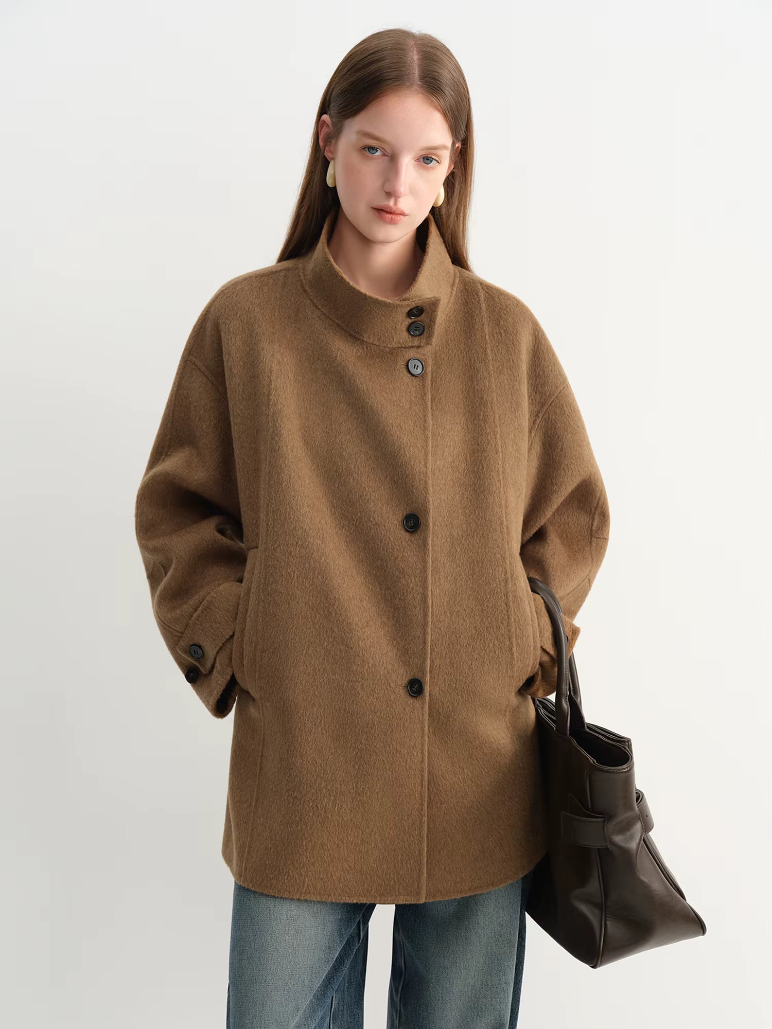 French Style Sheep Wool Cropped Wool Coat Women's Winter 2025 New Double-faced Wool Jackets Simple Ins Stand Collar