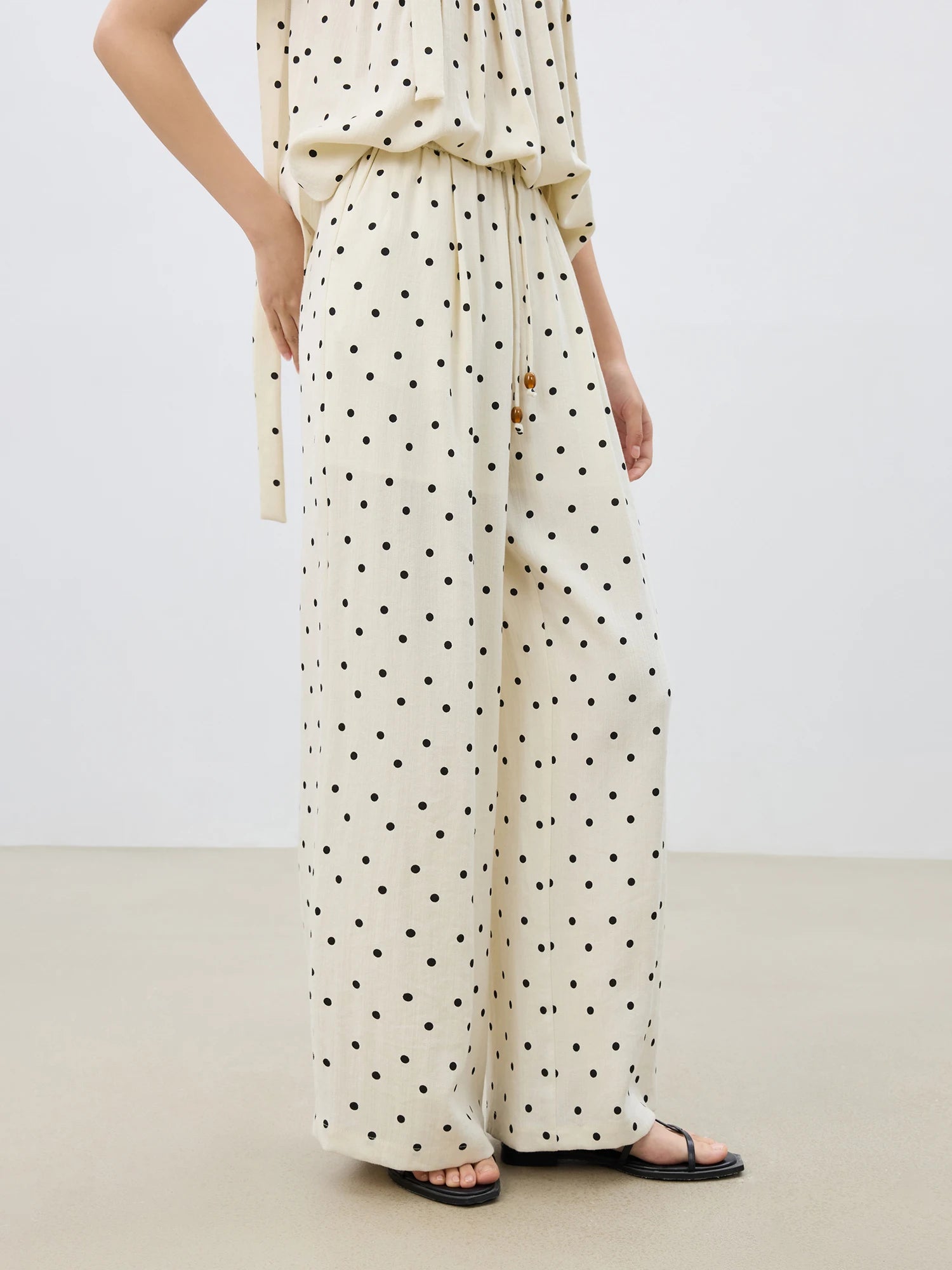 ZIQIAO Women 2025 Summer Vest+Pant Sets Holiday Style Polka Dot Camisole Tops Elastic Waist Casual Long Trousers