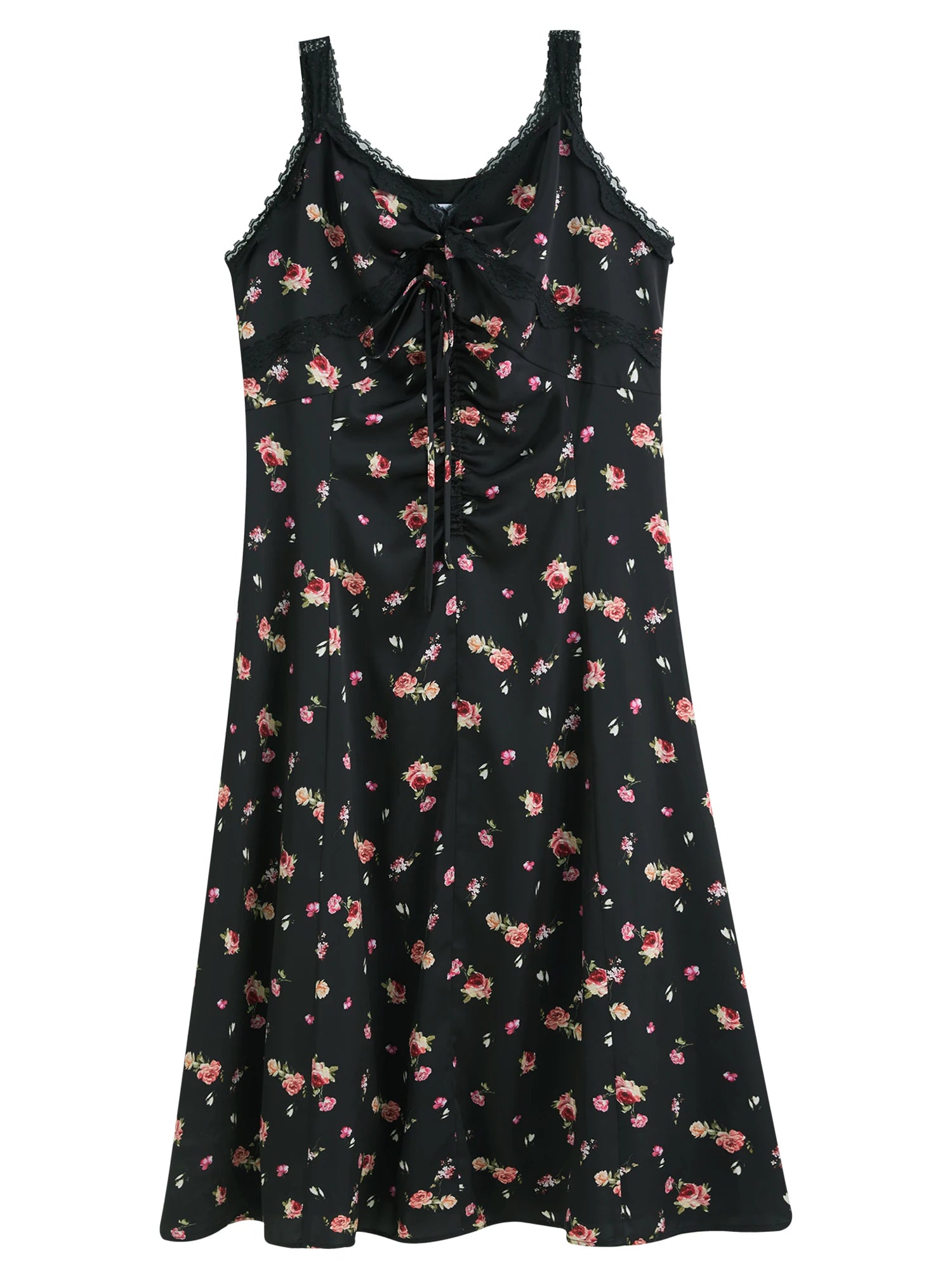 DUSHU Plus-Size Women's【Midnight Rose】 Lace Strapless Dress - 2025 Summer New Arrival Knot Slimming Long Dress