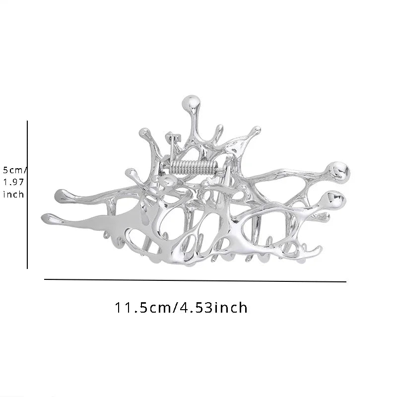 Y2k Geometric Claw Clips Women Large Metal Silver Color Korean Fashion Shark Hair Clips Grab Clamps Girls Hair Accessories