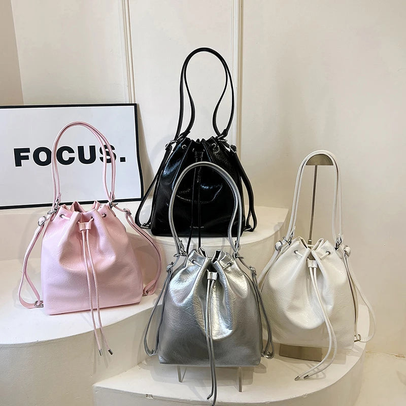 2024 High Quality Backpacks for Women New Solid Color PU Drawstring Shoulder Bags Fashion Design Comfortable and Versatile Bag