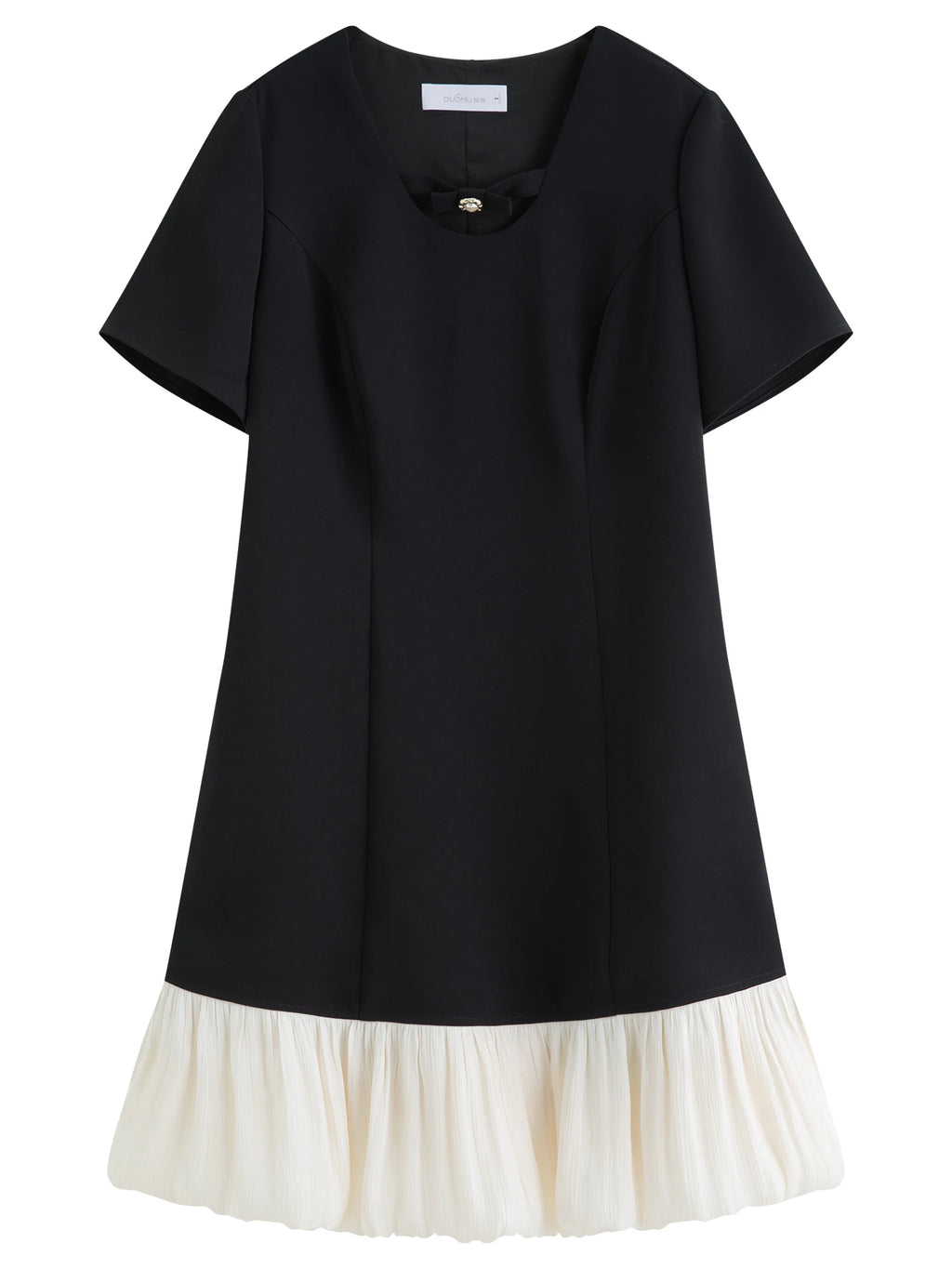 DUSHU Women Elegant Temperament Splicing Dress For Women 2025 Summer New French Style Cloud Dress Fashion Short Dress